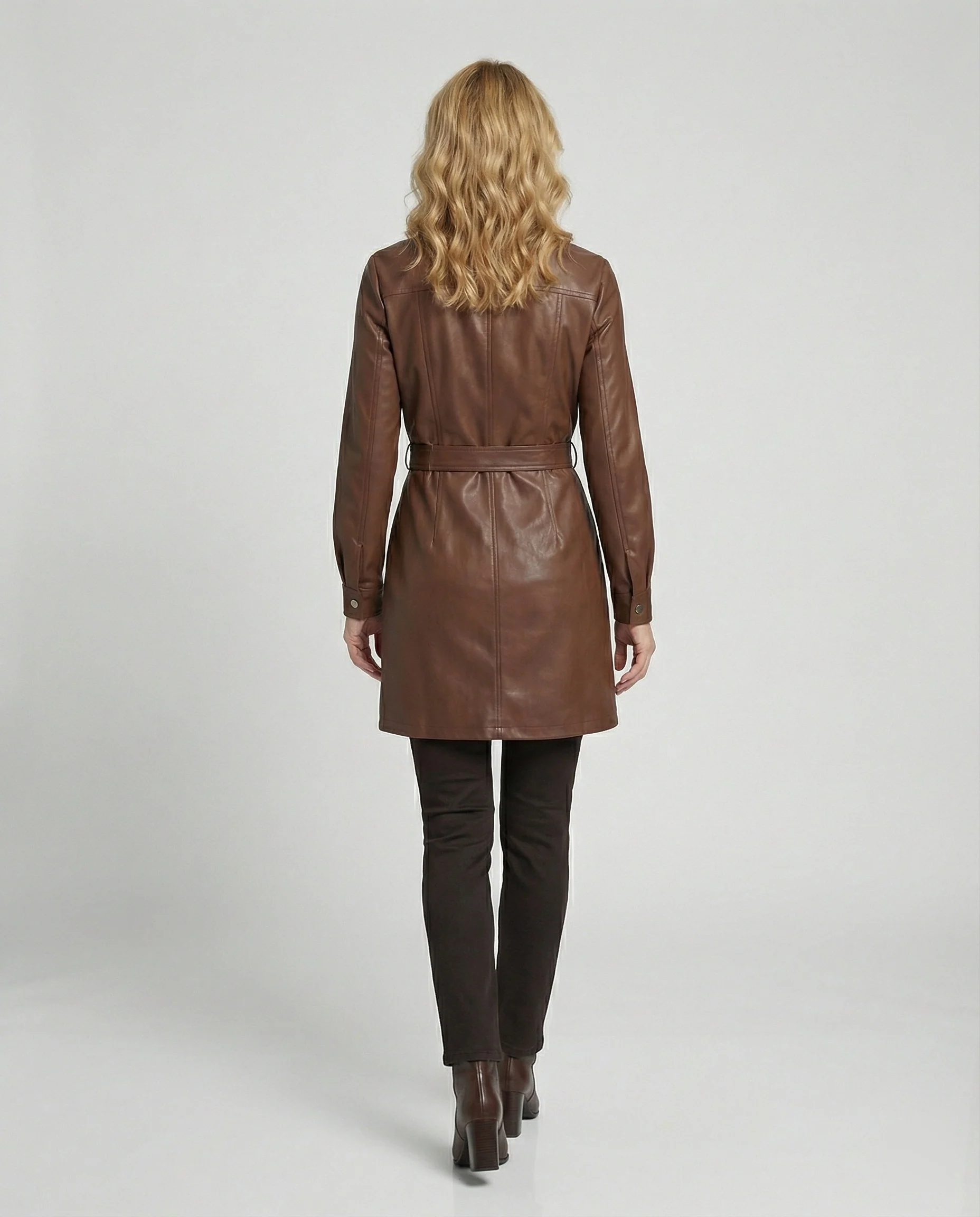 Damen Freizeitkleid Kunstleder Hemdkleid - Image 3