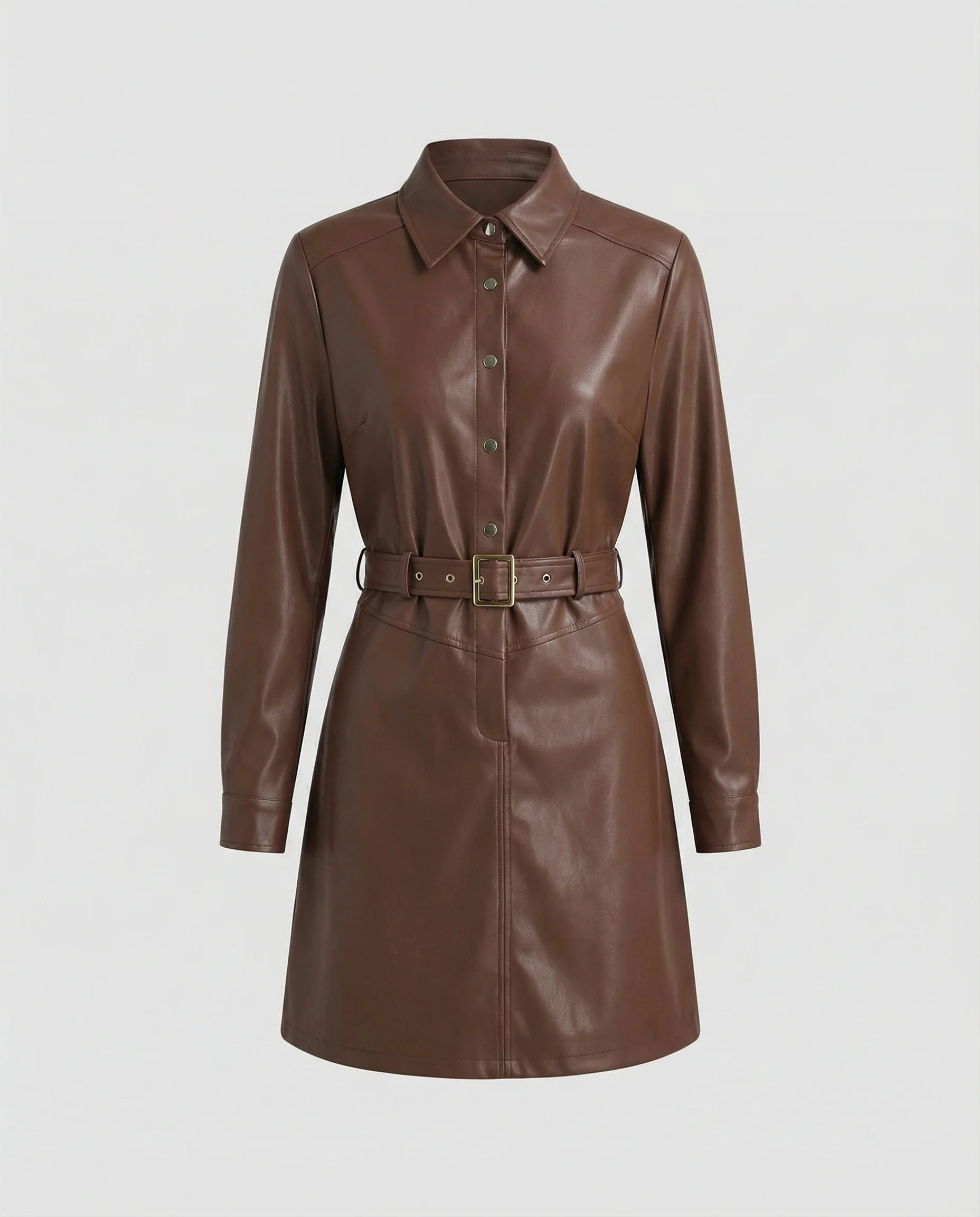 Damen Freizeitkleid Kunstleder Hemdkleid - Image 5
