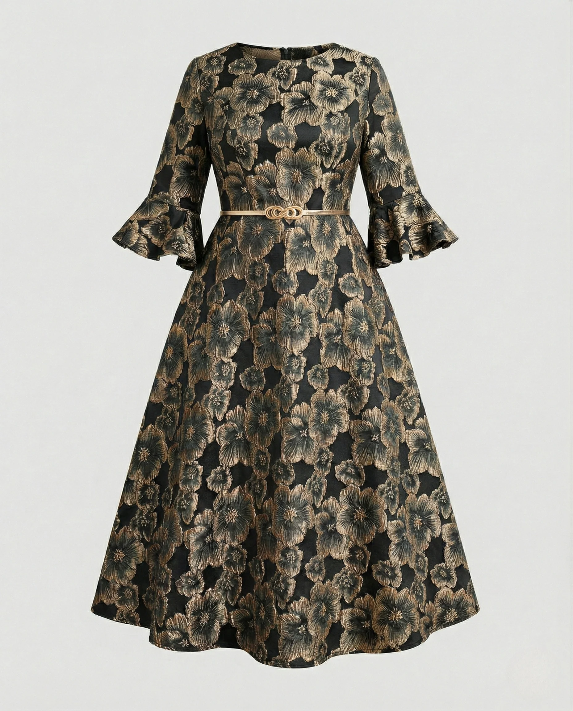 Damen Jacquard-Cocktailkleid mit 3D-Blütenrelief - Image 10
