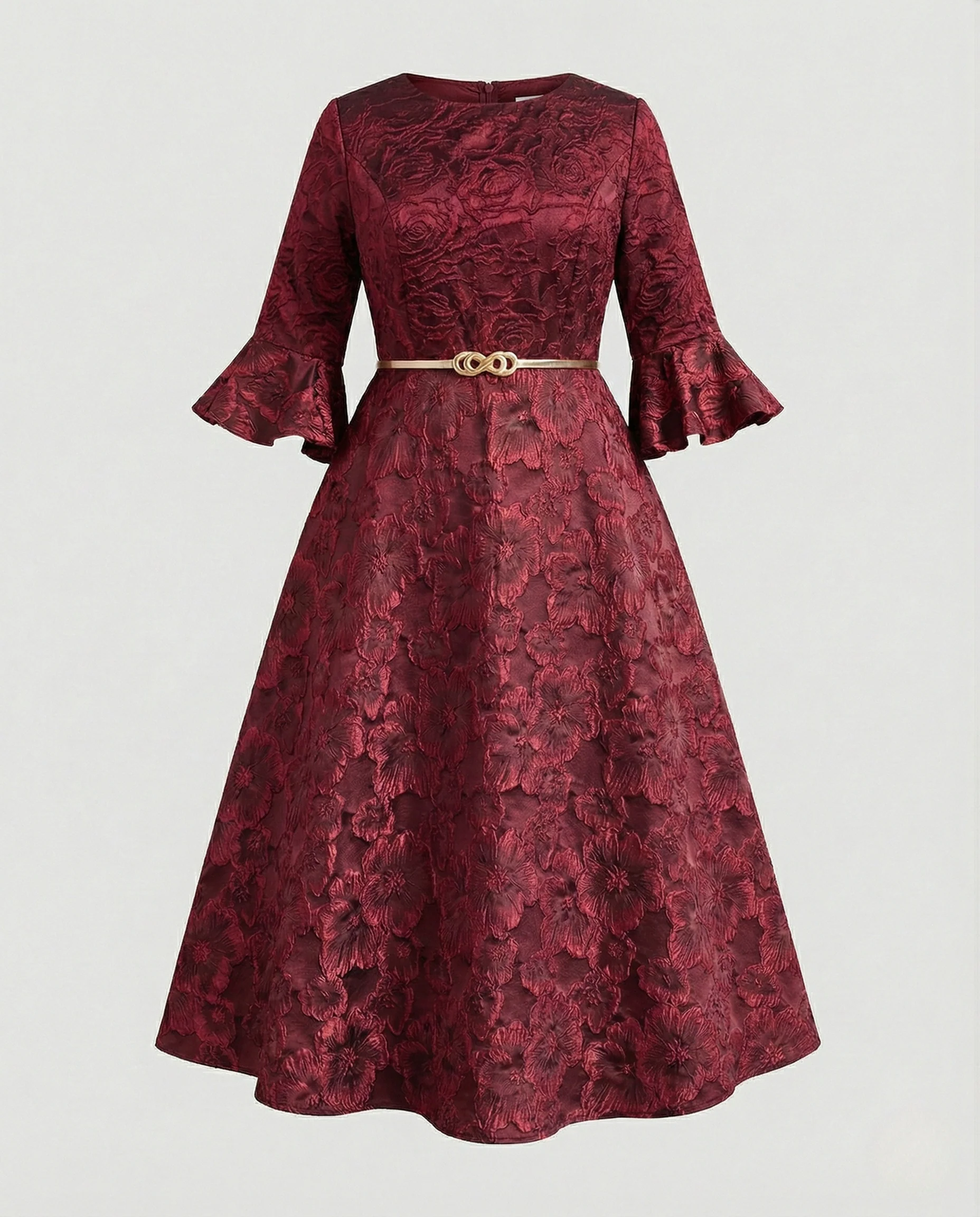 Damen Jacquard-Cocktailkleid mit 3D-Blütenrelief - Image 11
