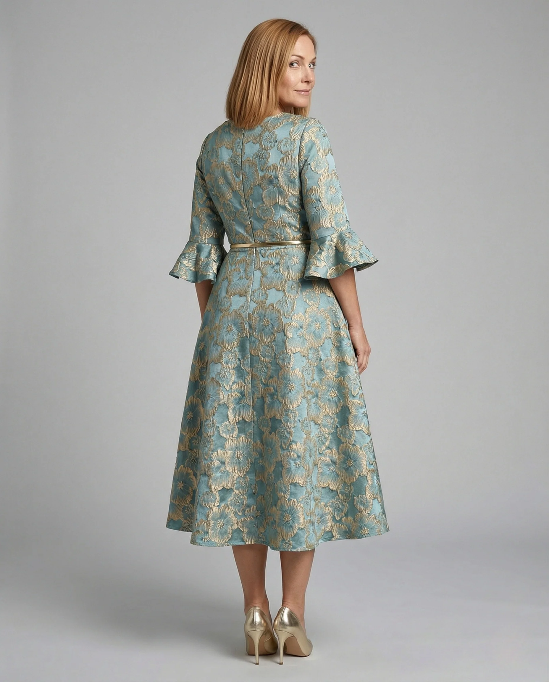 Damen Jacquard-Cocktailkleid mit 3D-Blütenrelief - Image 4
