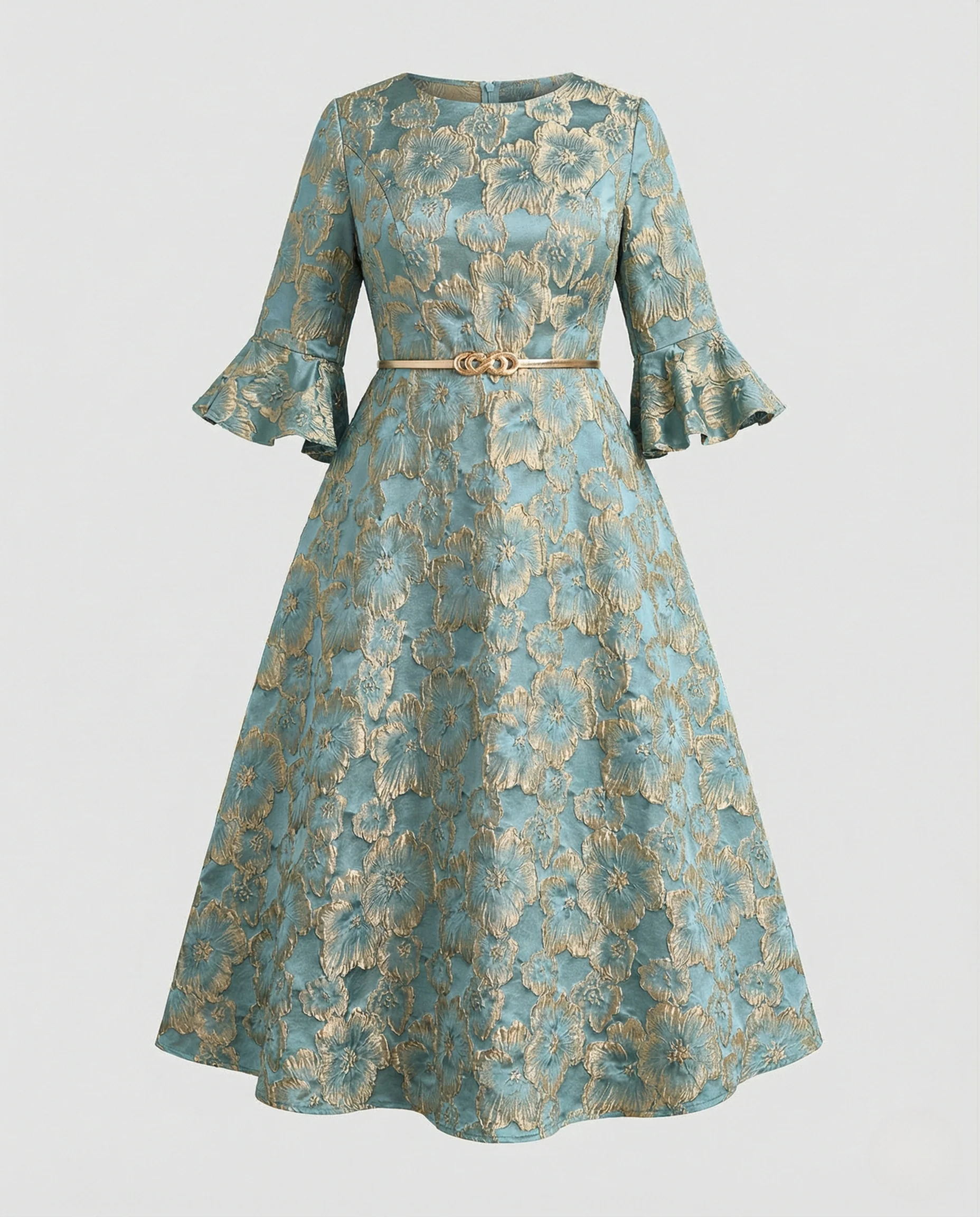 Damen Jacquard-Cocktailkleid mit 3D-Blütenrelief - Image 5