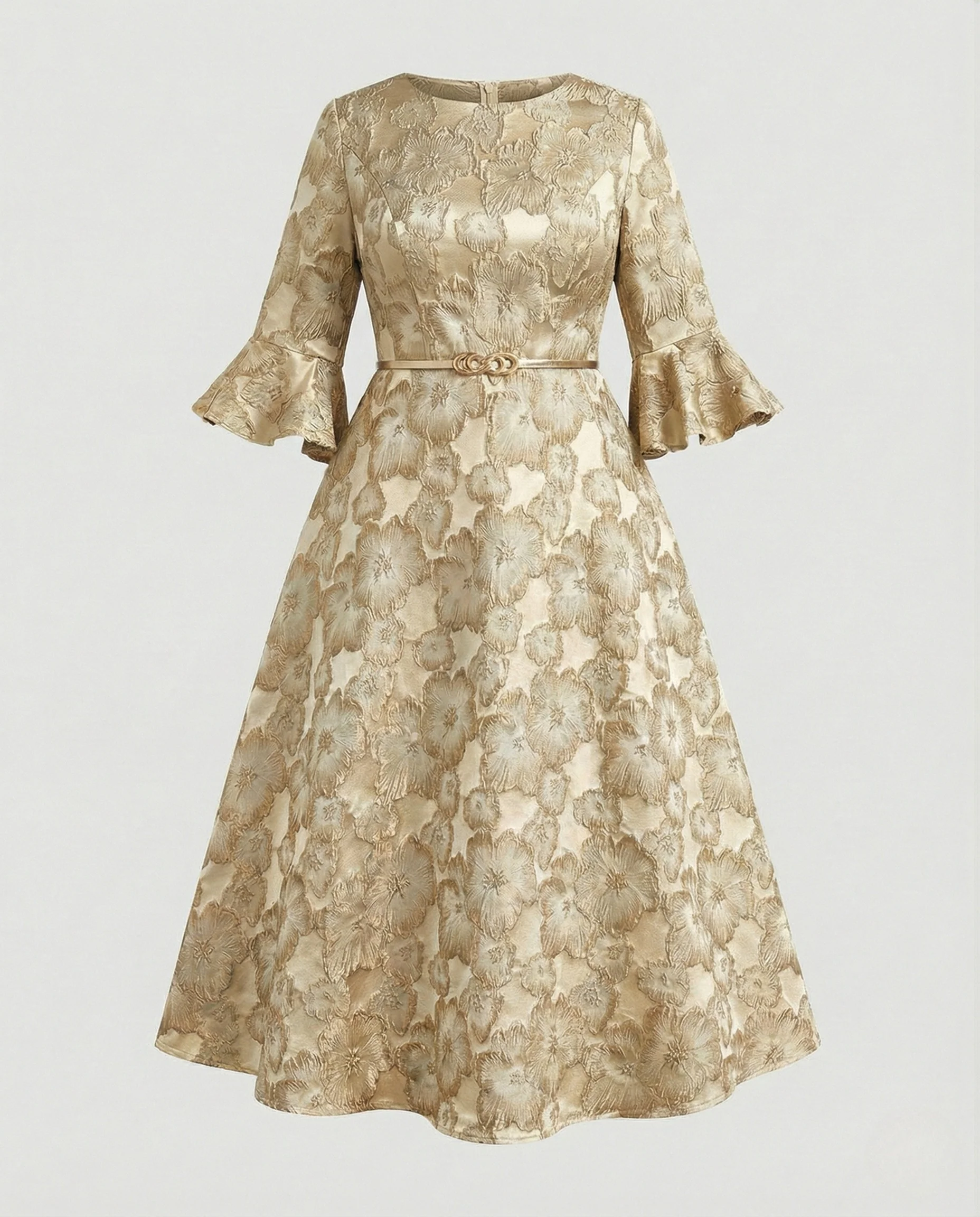 Damen Jacquard-Cocktailkleid mit 3D-Blütenrelief - Image 7