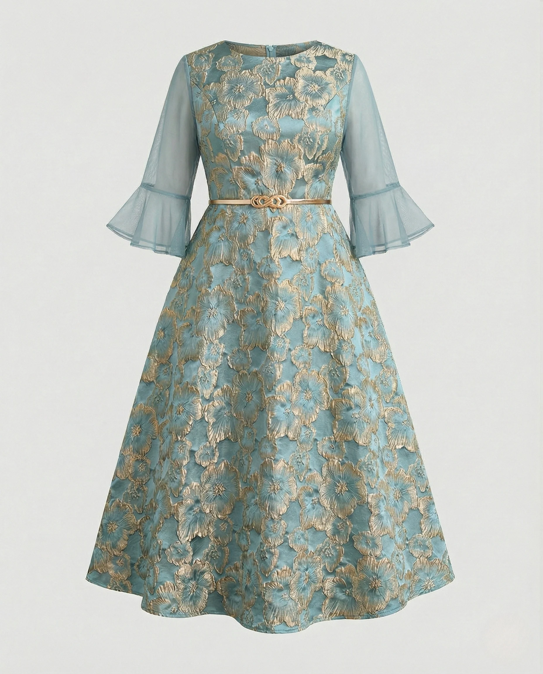 Damen Jacquard-Cocktailkleid mit 3D-Blütenrelief - Image 8