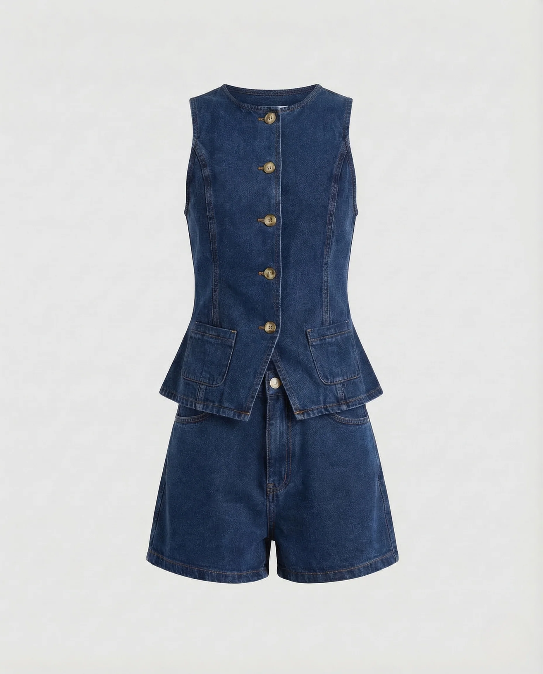 Damen Jeans Bustier Kurz Metallknöpfe - Image 5