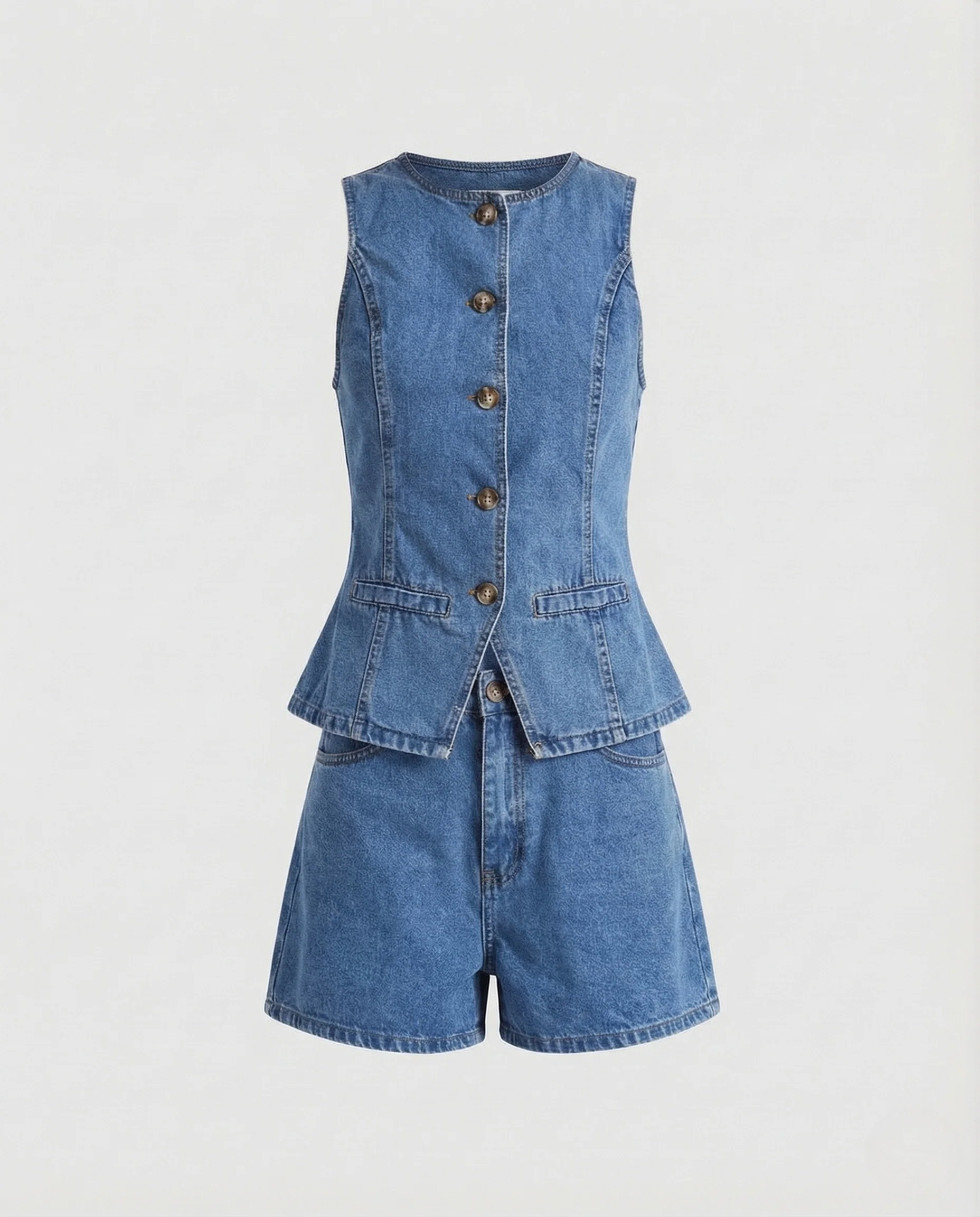 Damen Jeans Bustier Kurz Metallknöpfe - Image 6