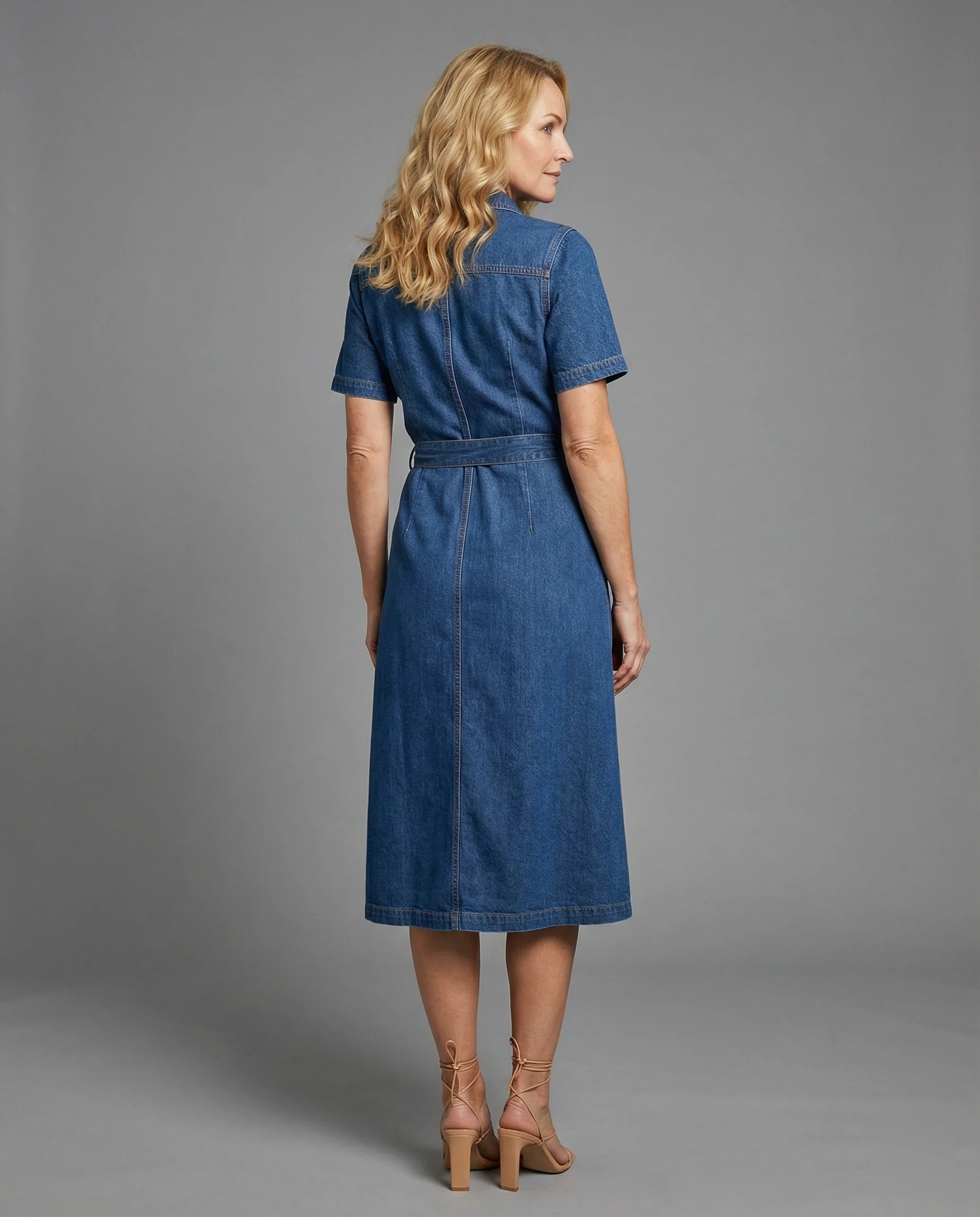 Damen Jeanskleid Midi V-Ausschnitt - Image 3