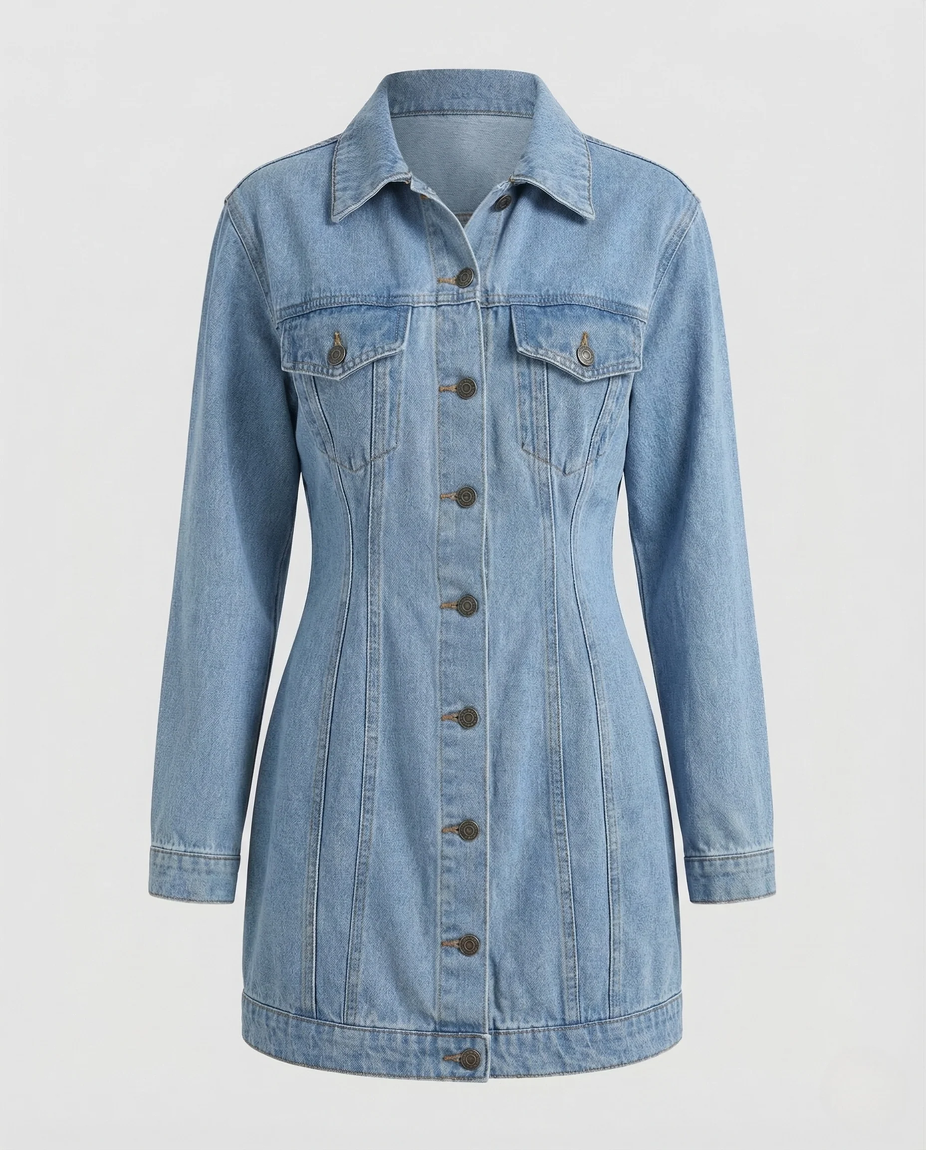Damen Tailliertes Jeanskleid mit Knopfleiste und Hemdkragen Freizeitkleid - Image 4