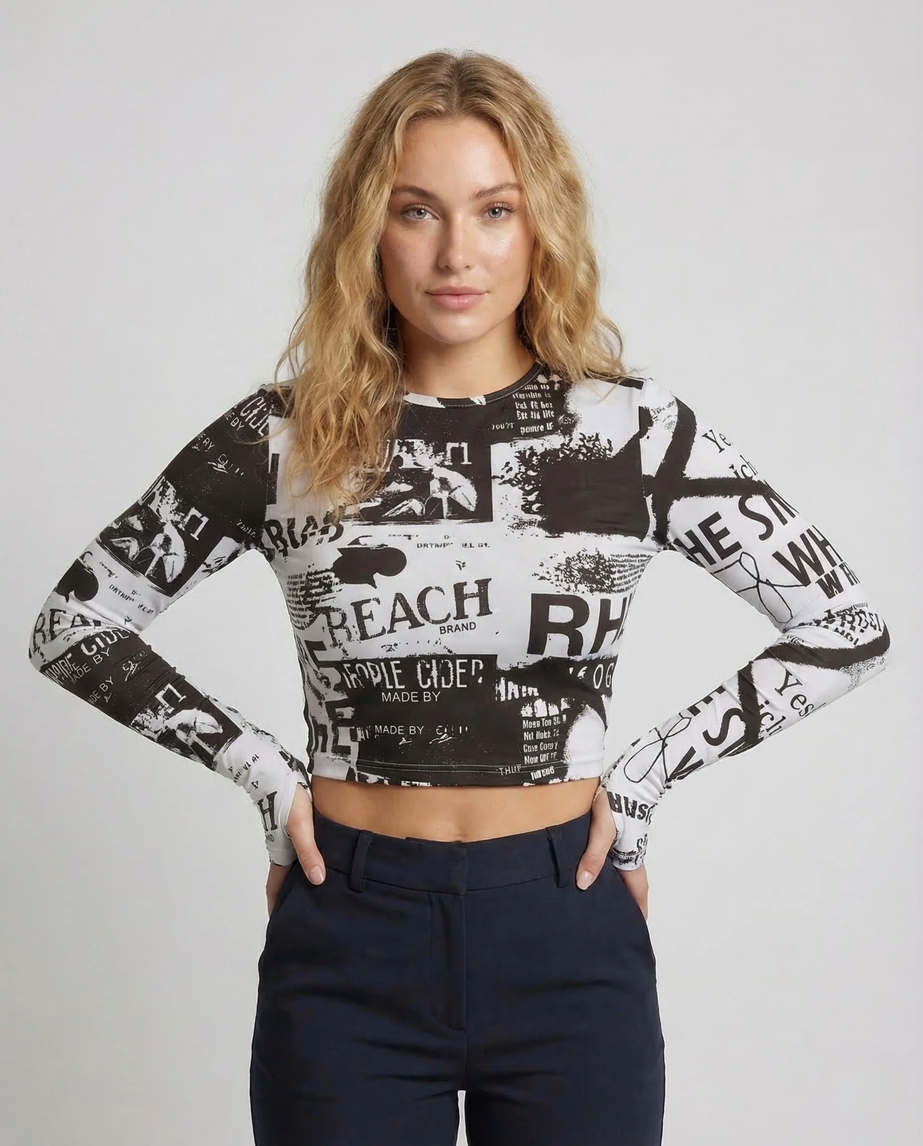 Damen Langarmshirt Print Daumenloch - Image 2