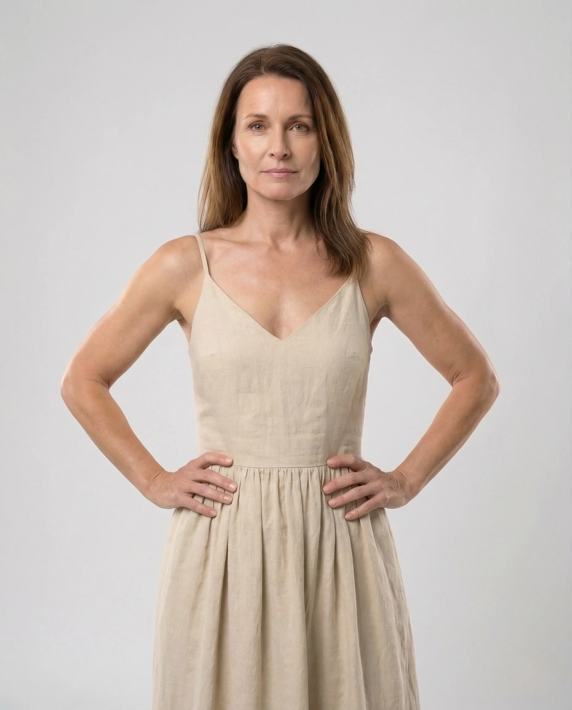 Damen Leinen Midikleid mit Spaghettiträgern & Taschen - Image 2
