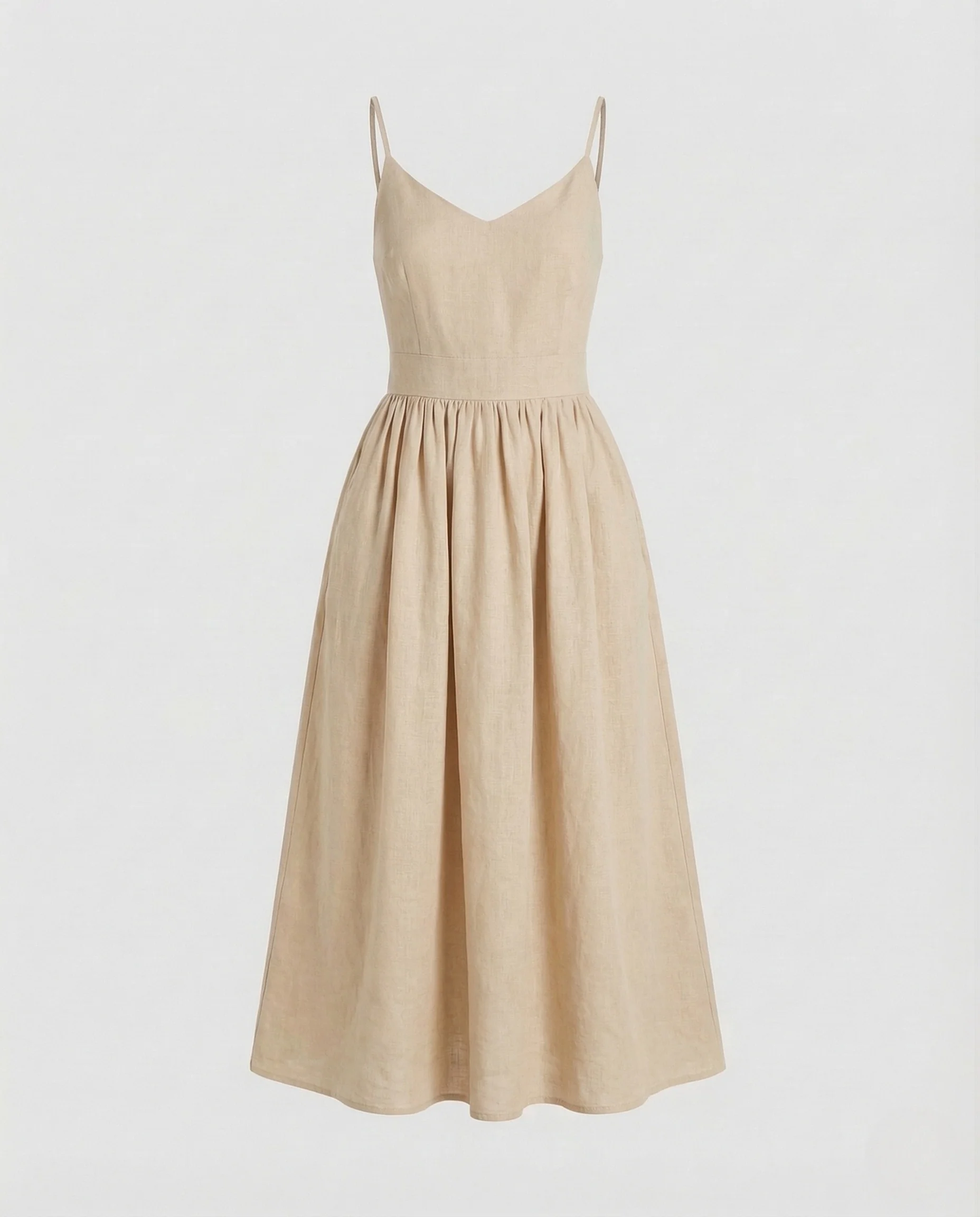 Damen Leinen Midikleid mit Spaghettiträgern & Taschen - Image 6