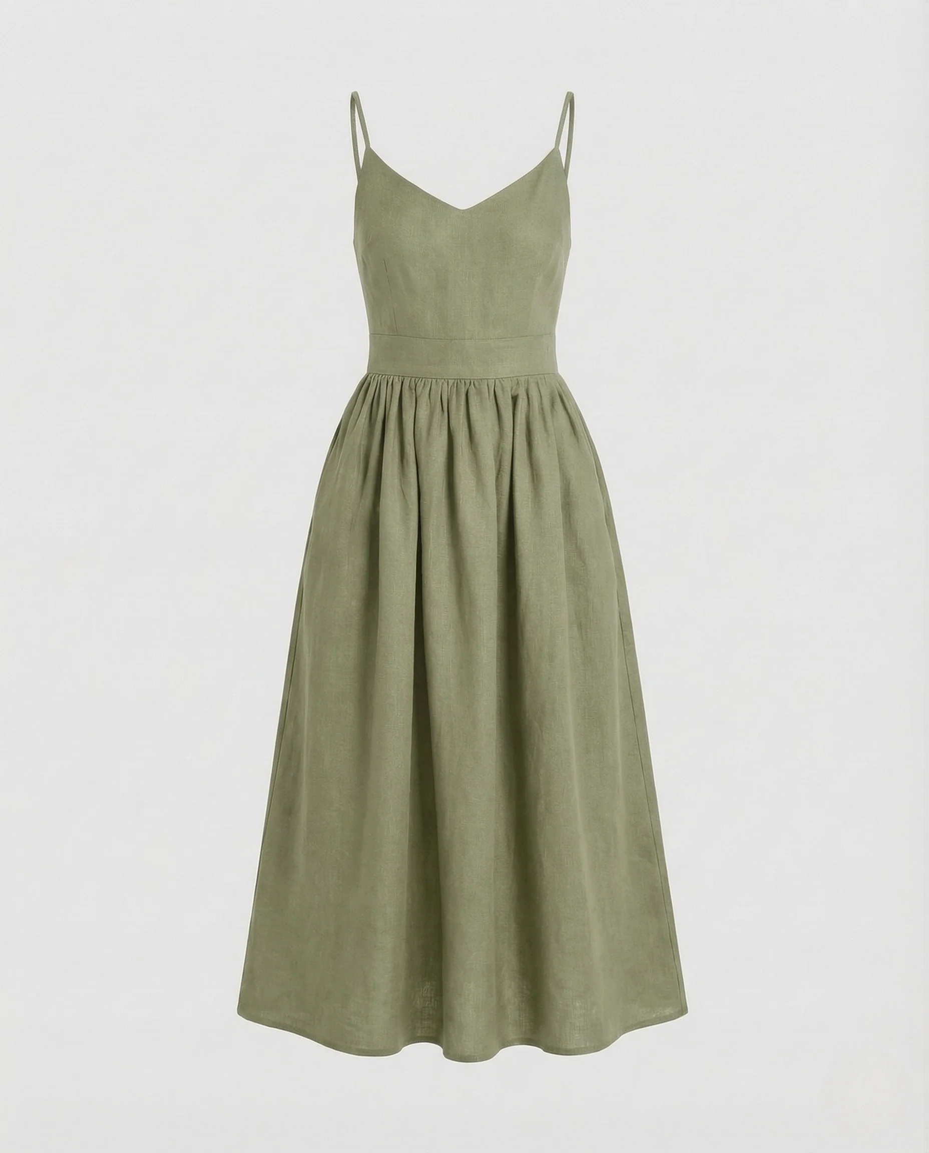 Damen Leinen Midikleid mit Spaghettiträgern & Taschen - Image 7