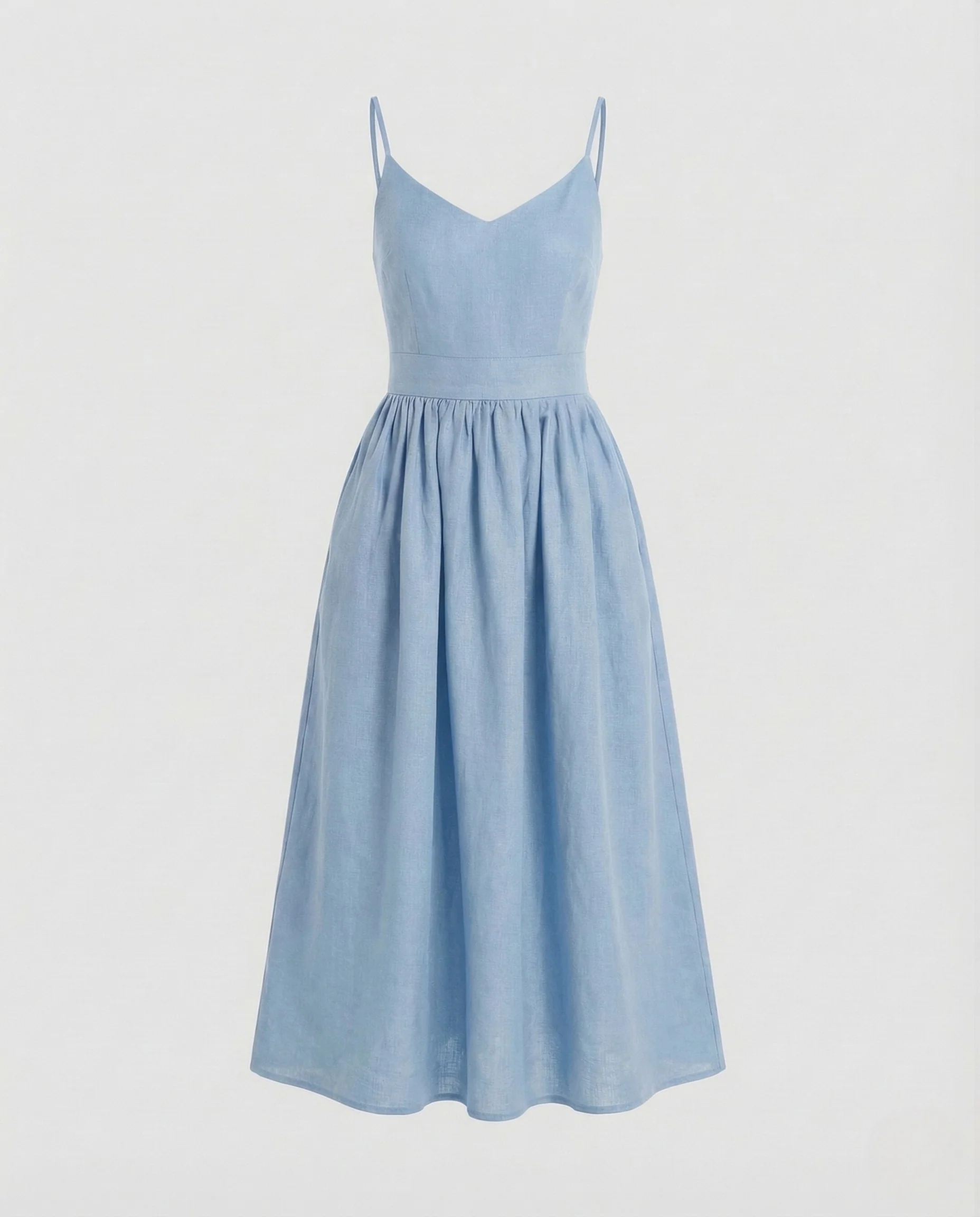 Damen Leinen Midikleid mit Spaghettiträgern & Taschen - Image 8
