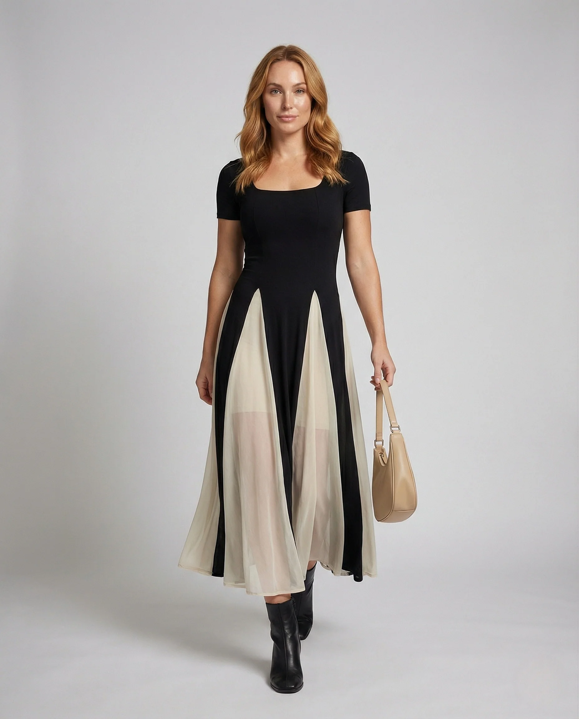 Damen Maxikleid mit Chiffonpaneelen