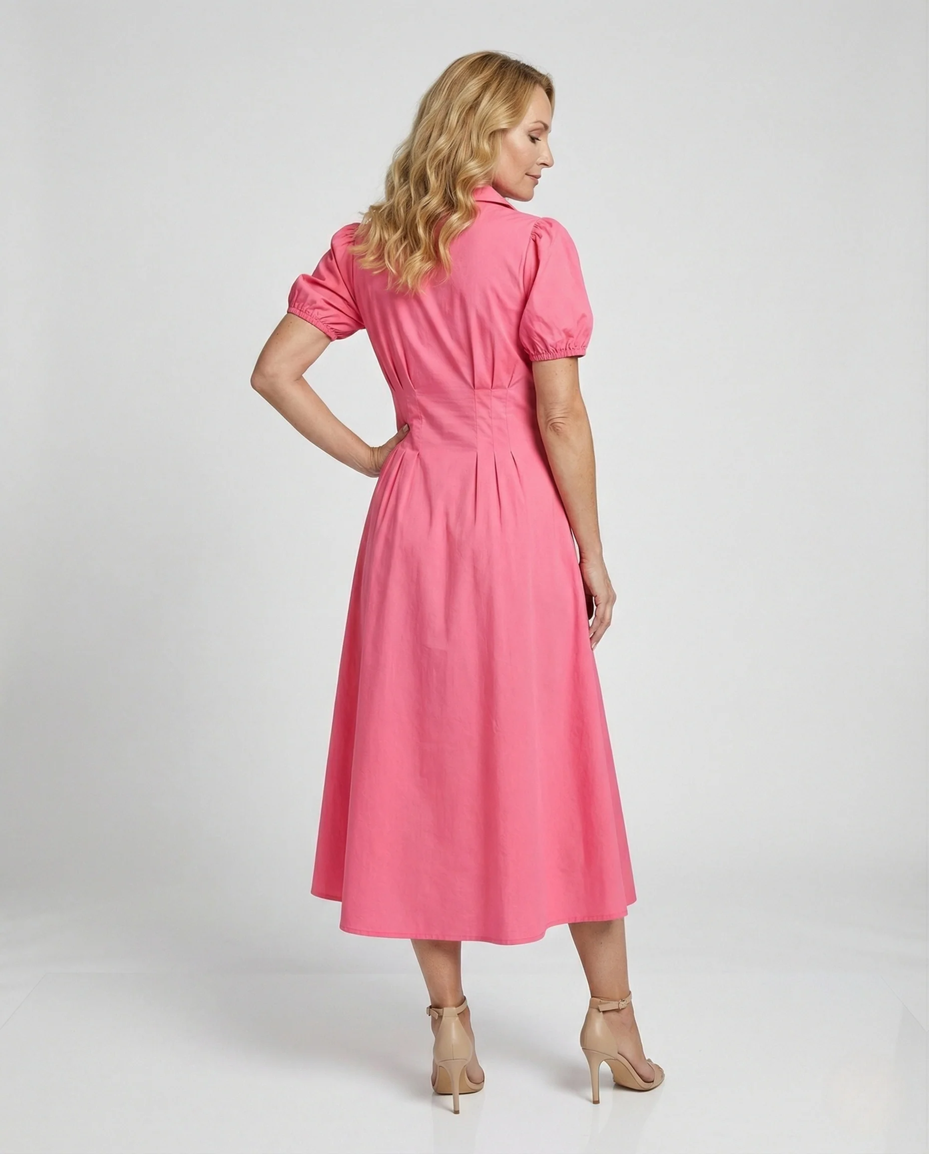 Damen Maxikleid mit Hemdkragen und Puffärmeln - Image 2