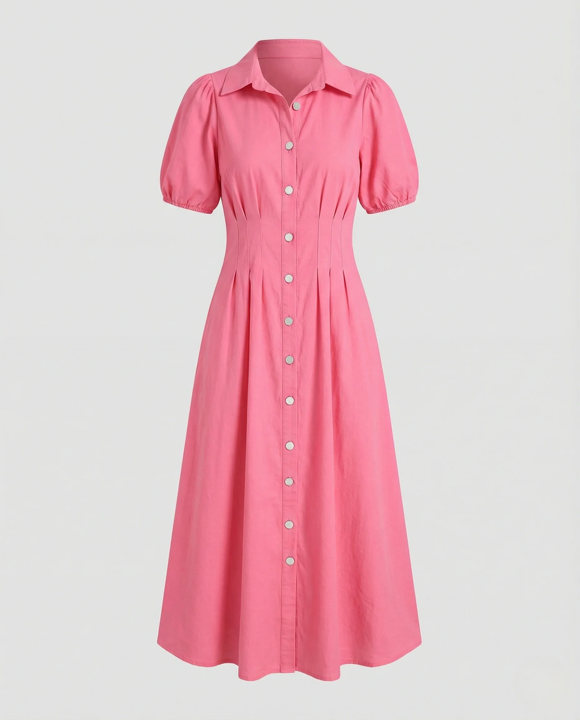 Damen Maxikleid mit Hemdkragen und Puffärmeln - Image 5