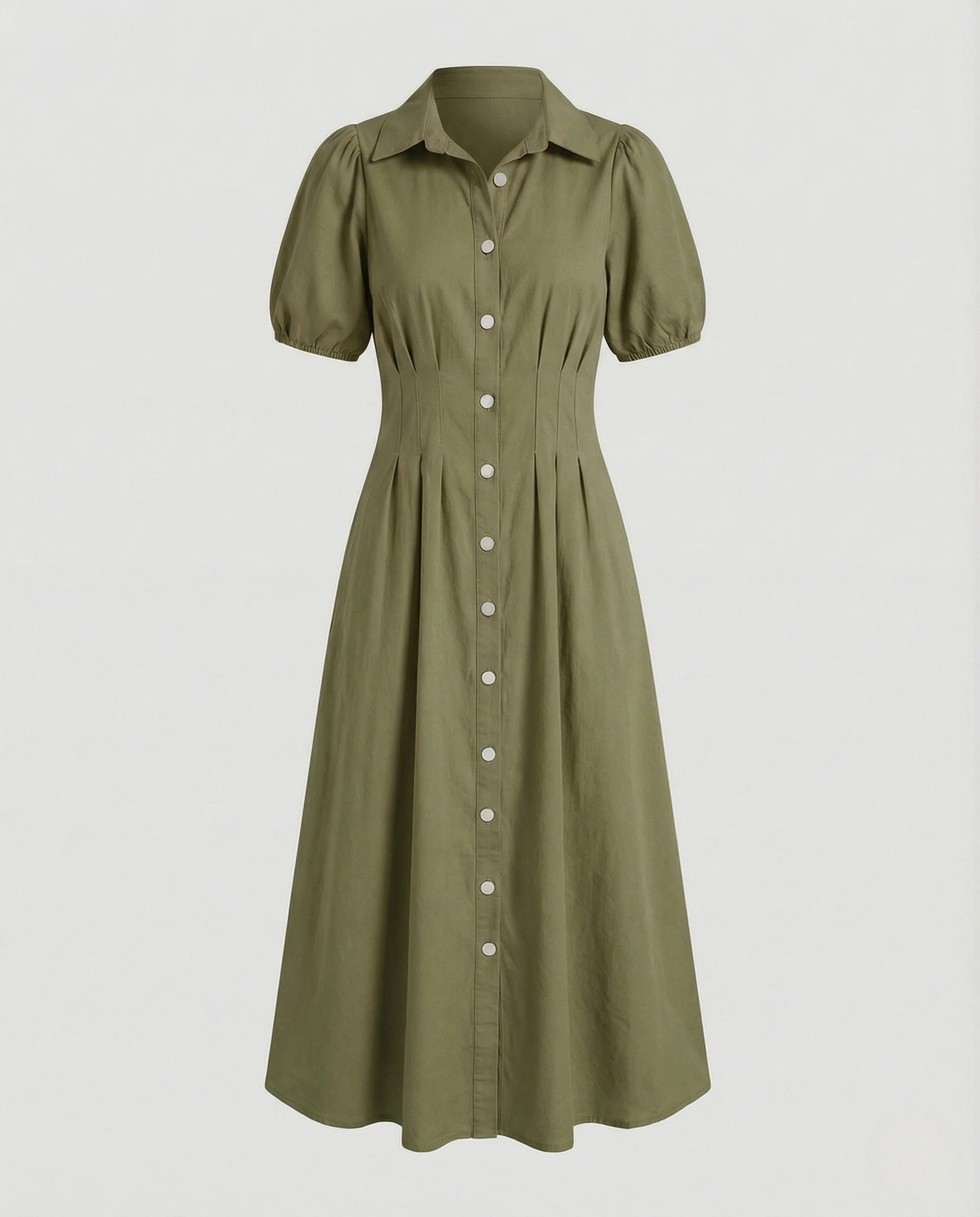 Damen Maxikleid mit Hemdkragen und Puffärmeln - Image 6