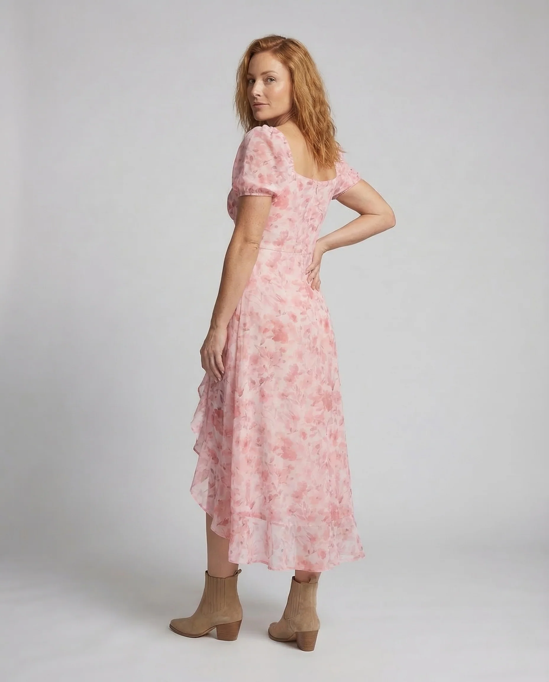 Damen Maxikleid Puffärmel Volantsaum - Image 4