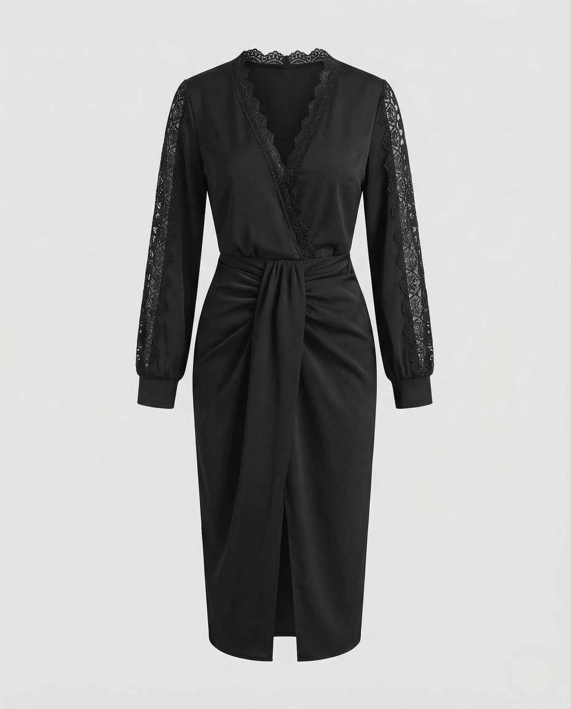 Damen Drapiertes Midikleid mit Spitze - Image 5