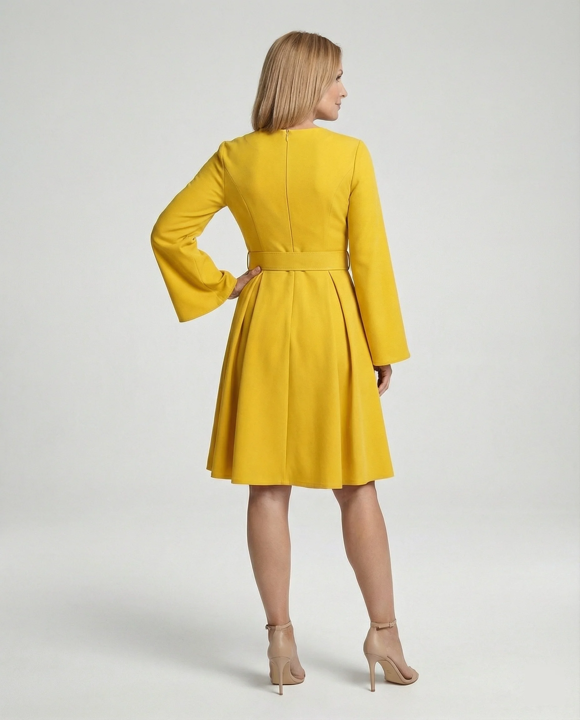 Midikleid Mit Glockenärmeln Tailliert Damen - Image 6