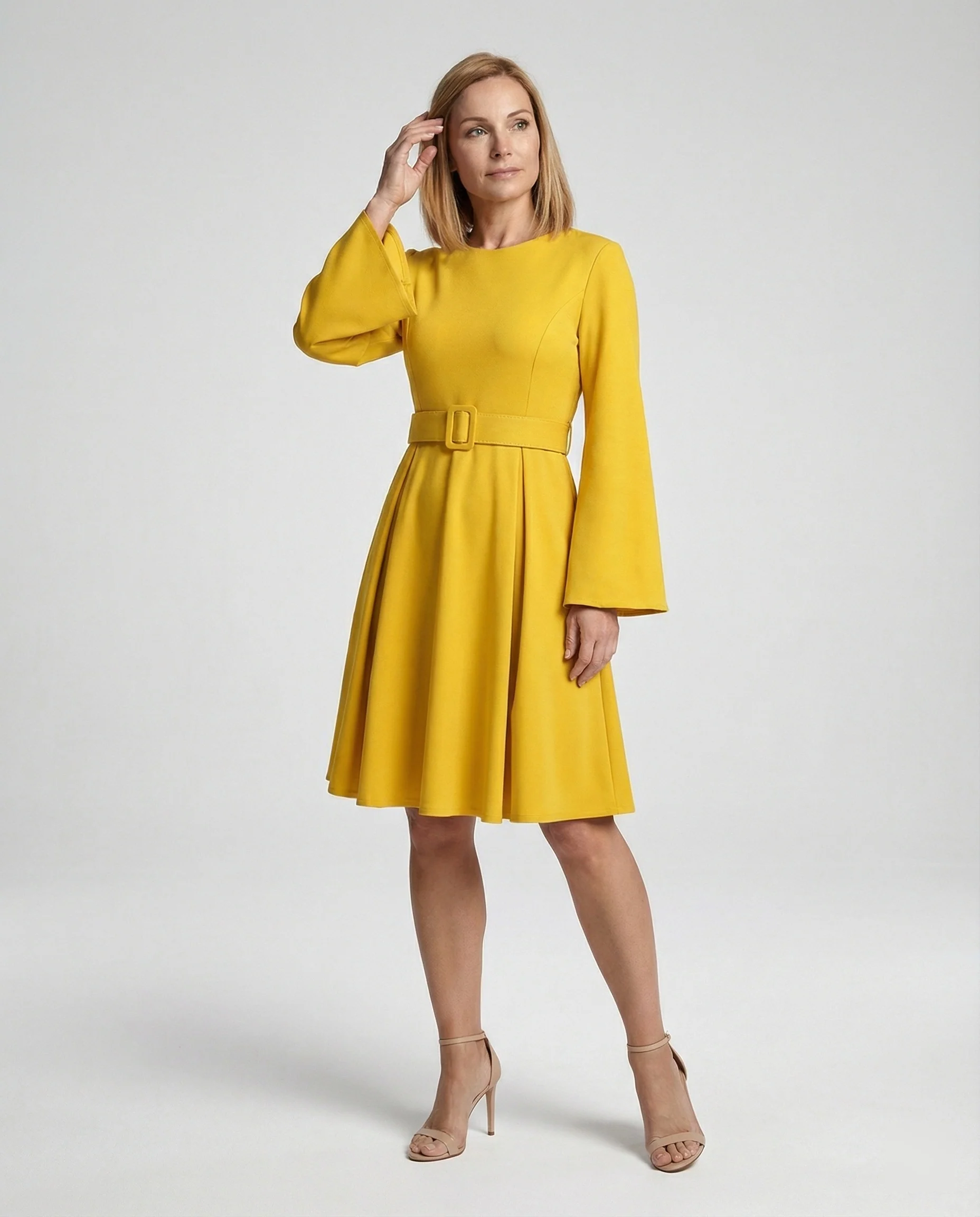 Midikleid Mit Glockenärmeln Tailliert Damen - Image 7