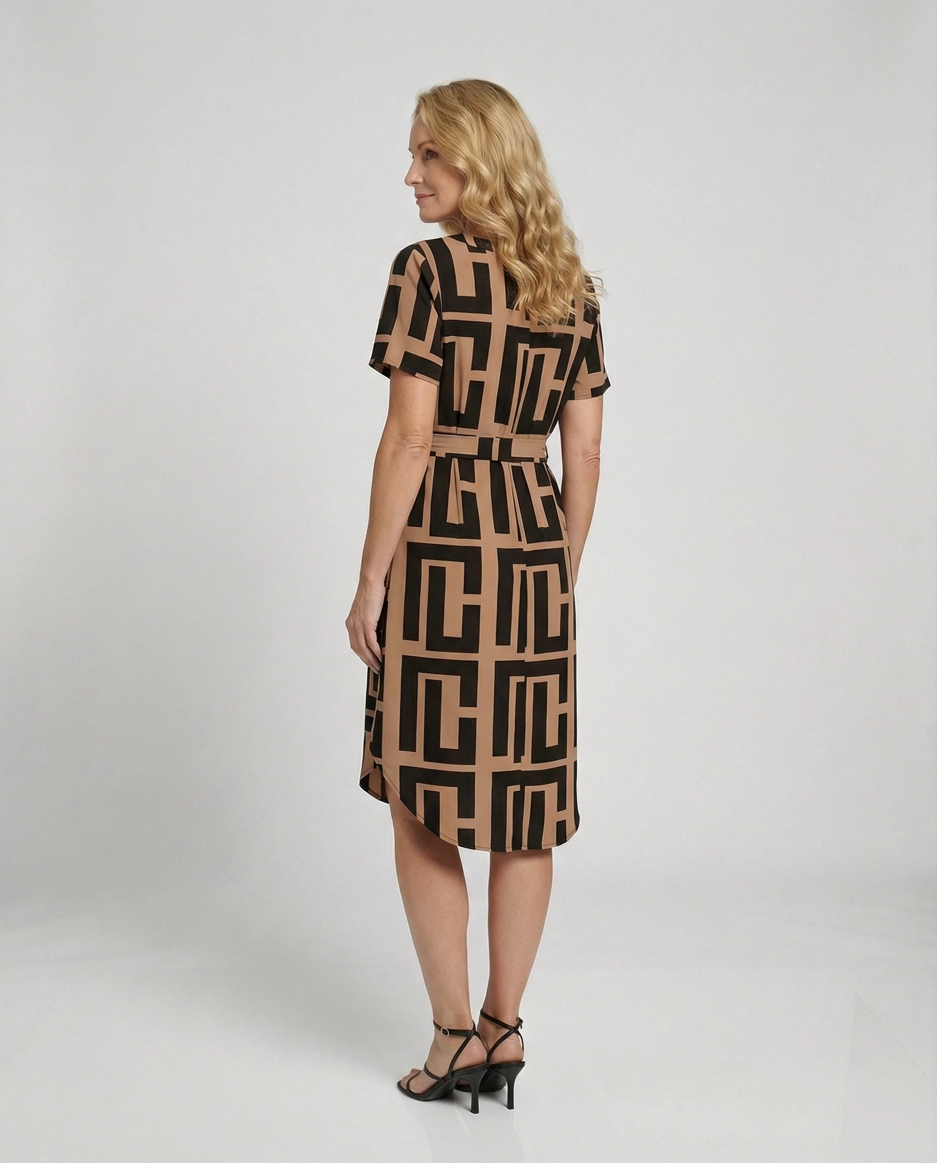 Damen Midikleid mit Muster und Gürtel - Image 3