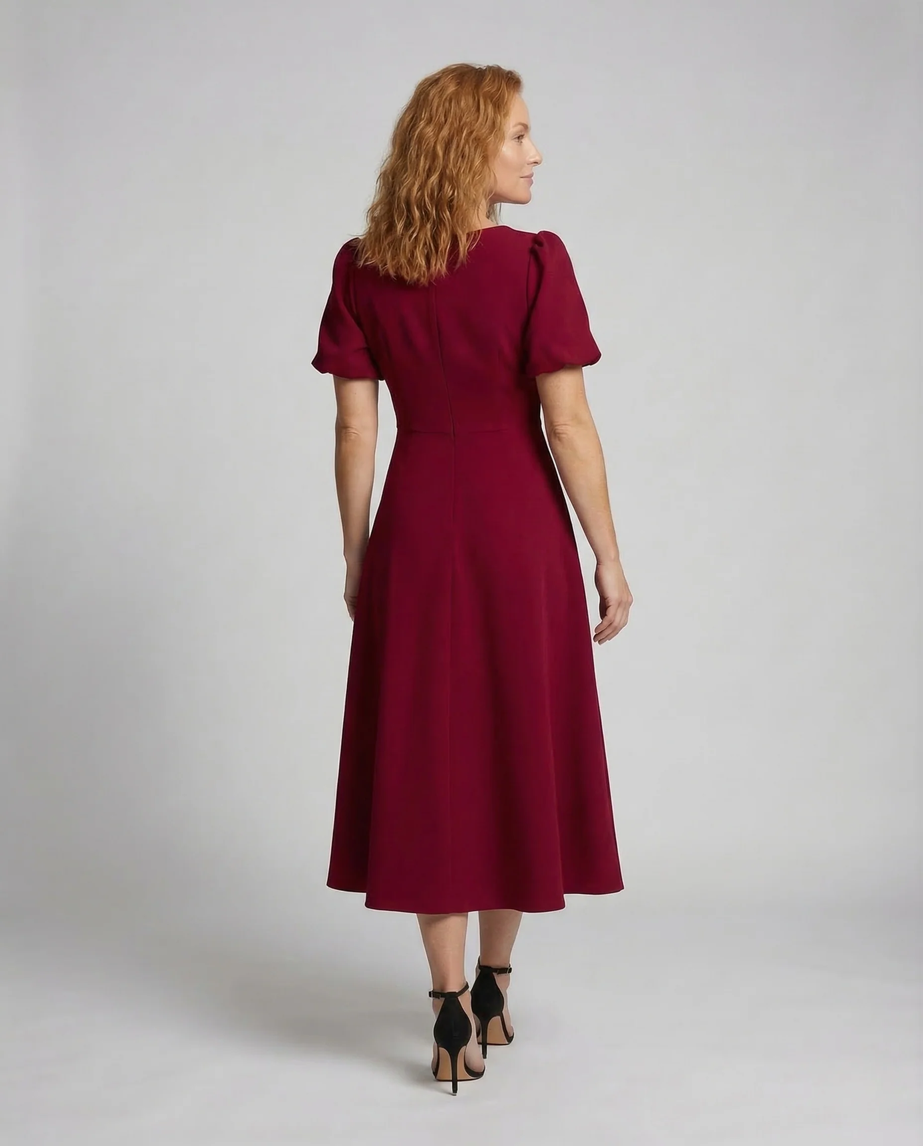 Damen Midikleid V Ausschnitt Puffärmel - Image 4