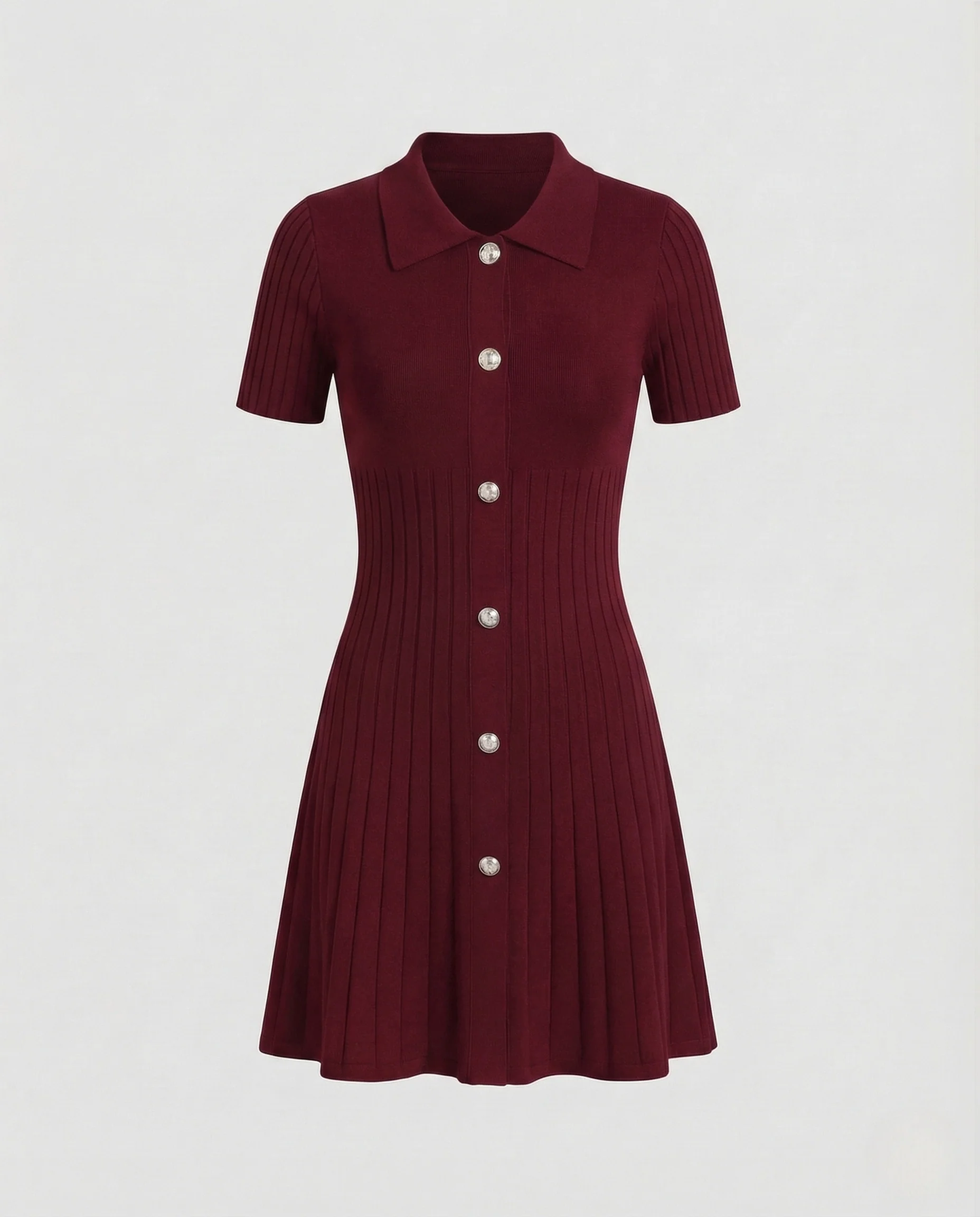 Damen Rippstrickkleid Polokragen Knopfleiste - Image 6