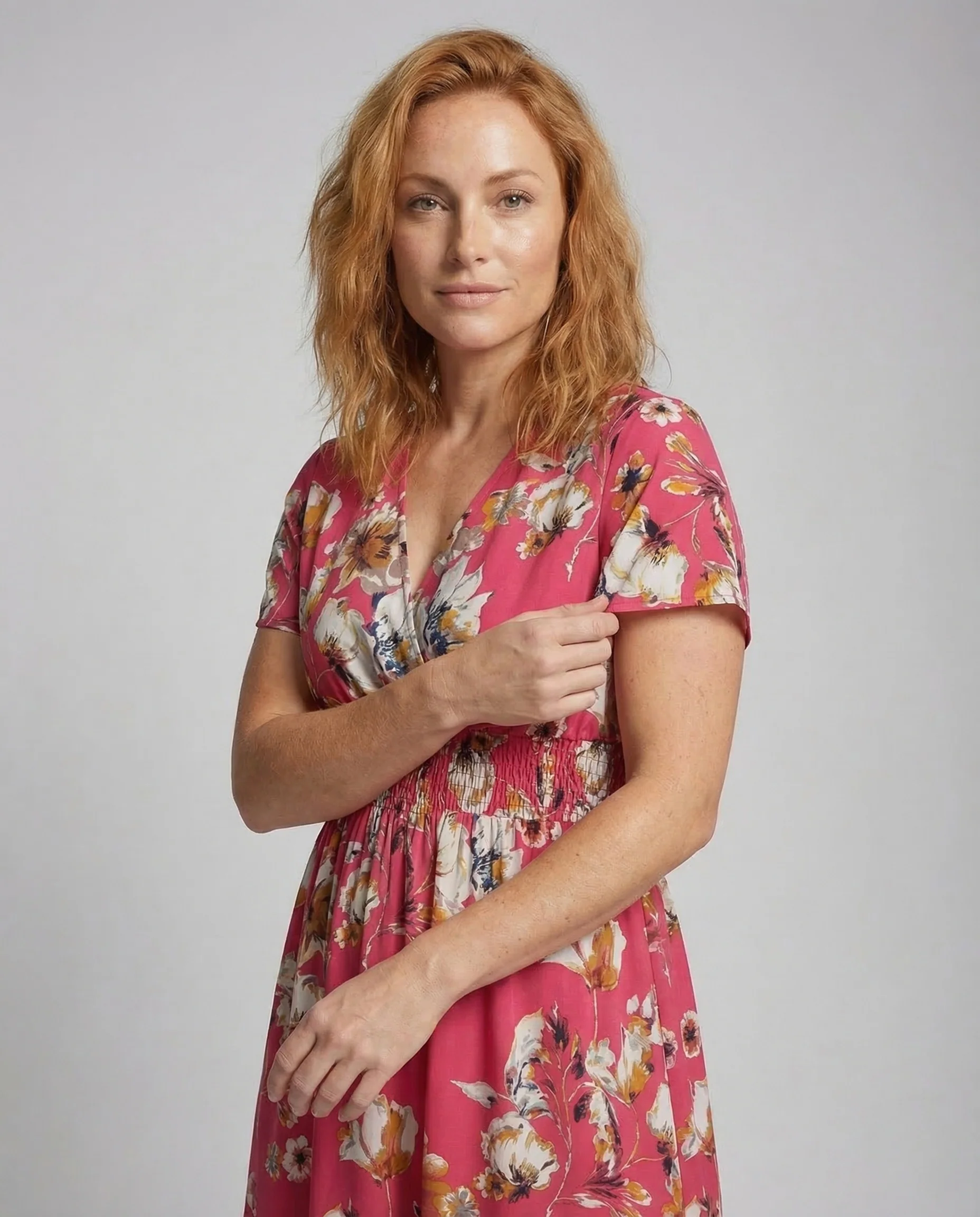 Damen Midikleid Blumen V Ausschnitt - Image 2