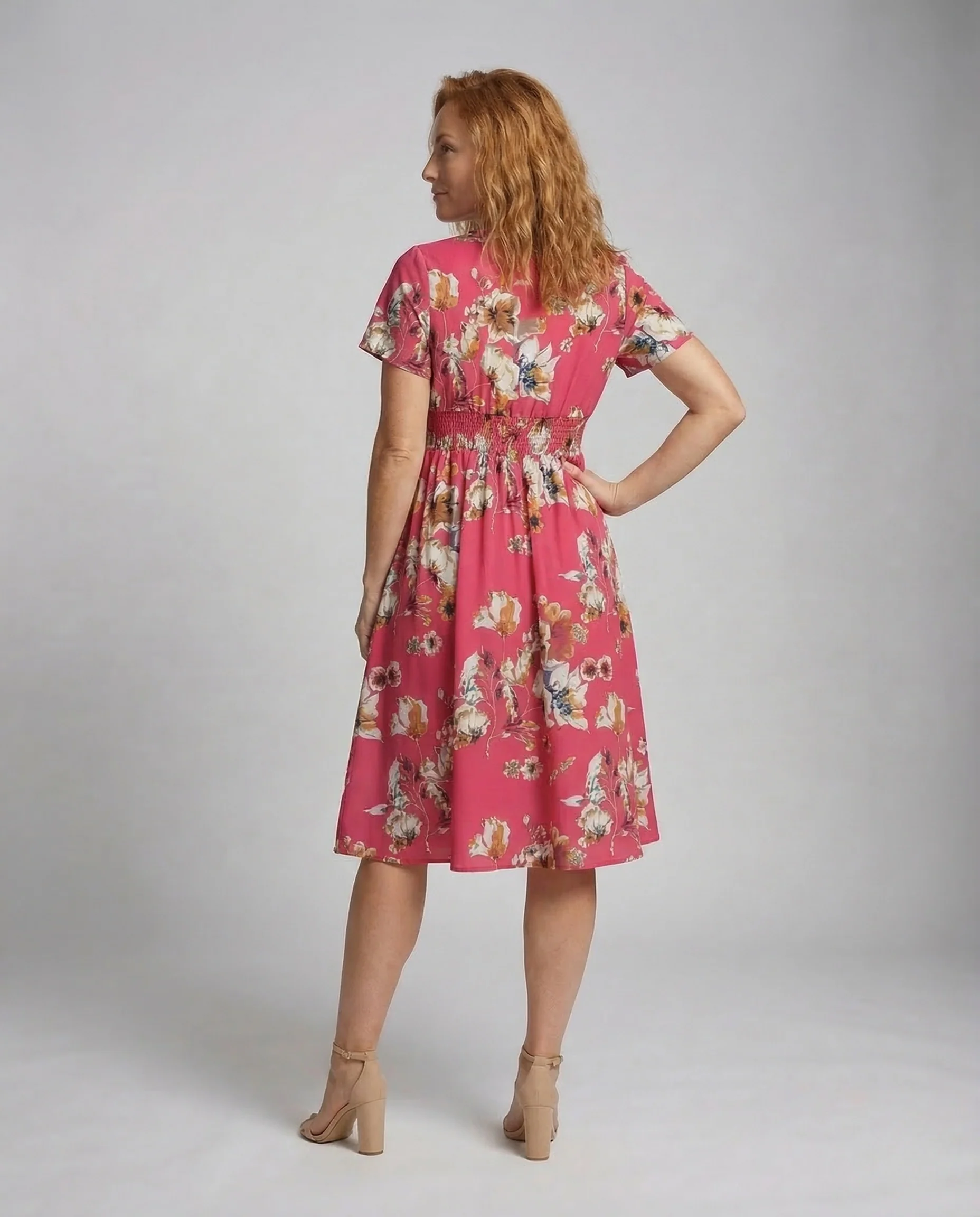 Damen Midikleid Blumen V Ausschnitt - Image 4