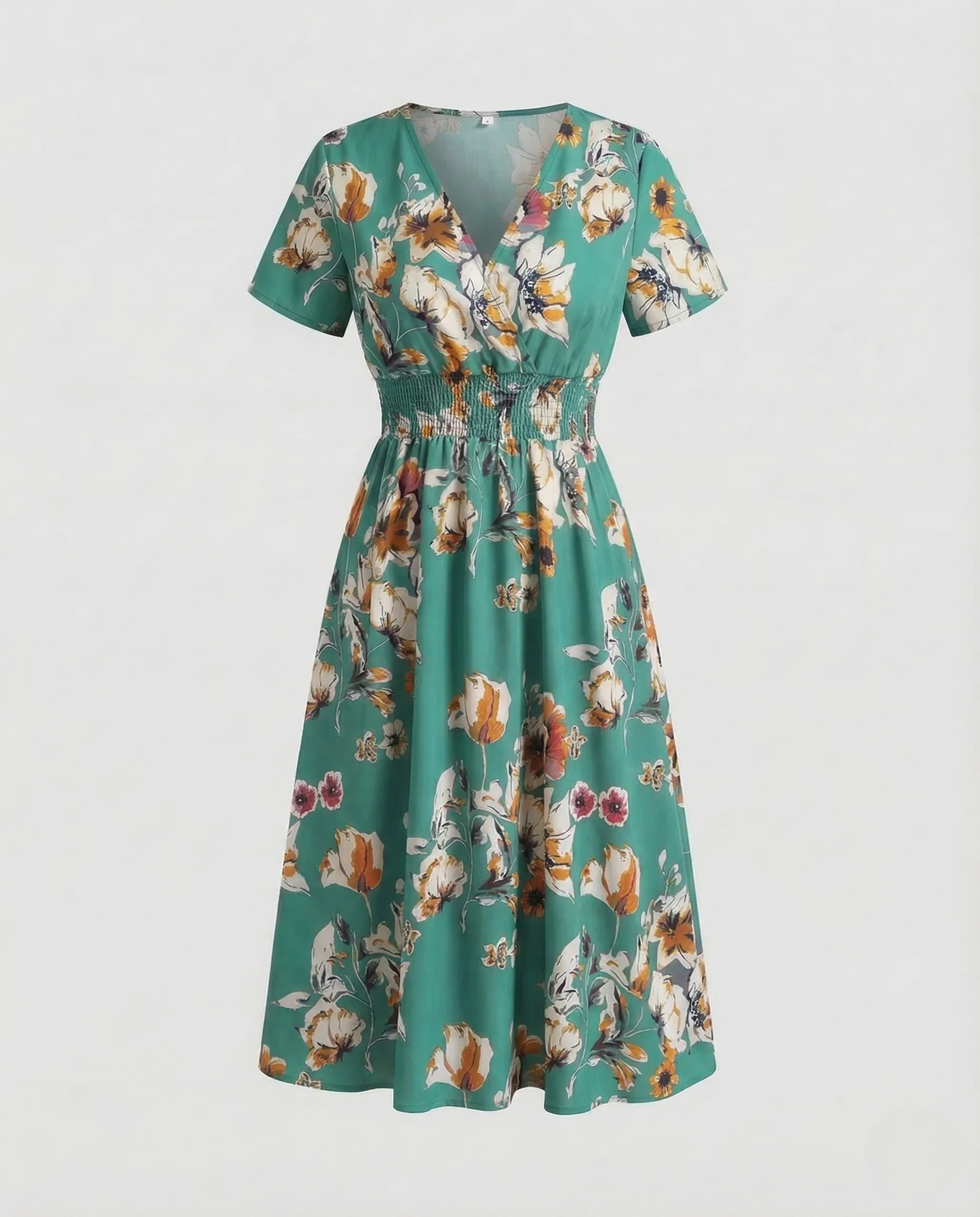 Damen Midikleid Blumen V Ausschnitt - Image 6