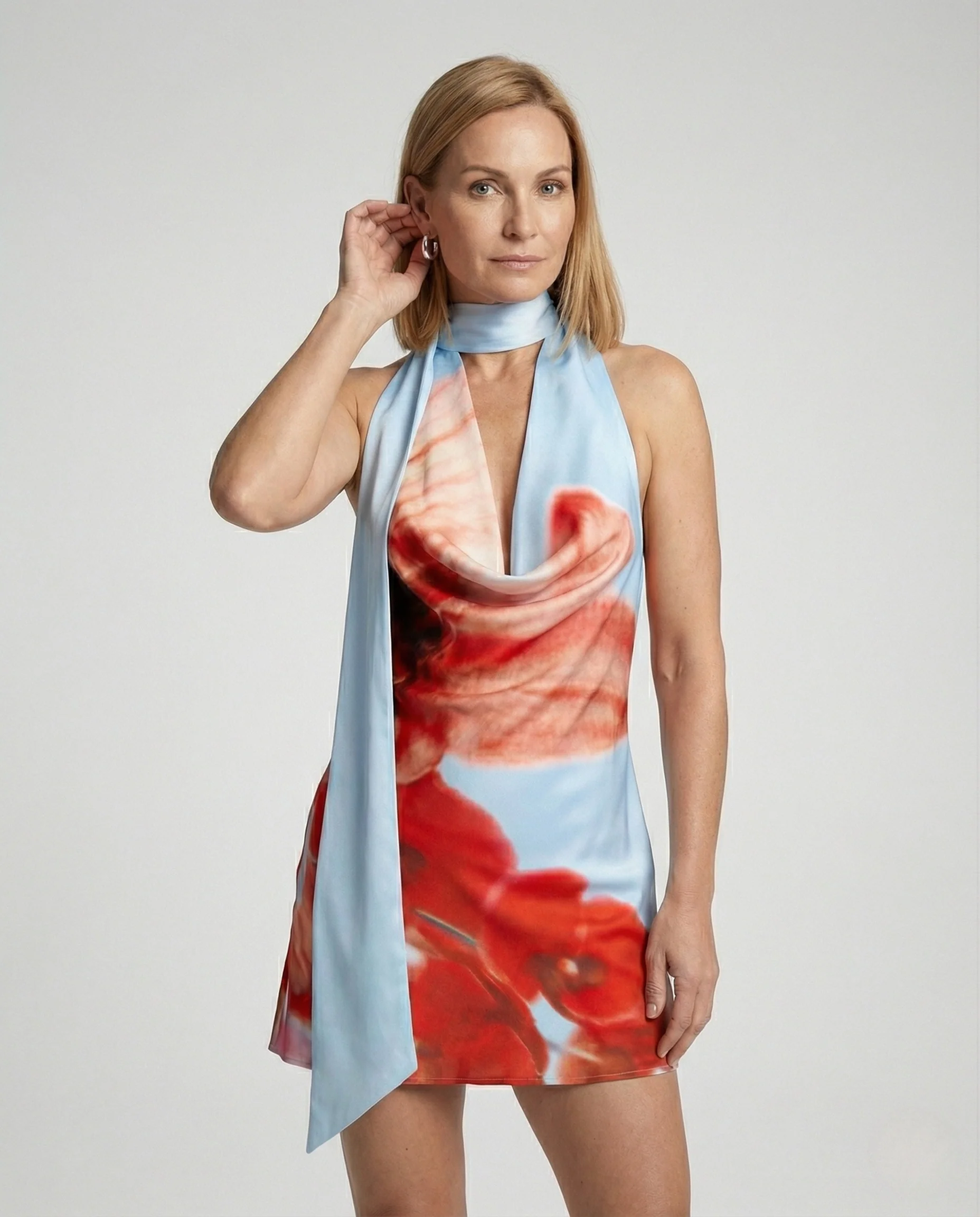 Satin Minikleid Damen Wasserfall Ausschnitt - Image 2