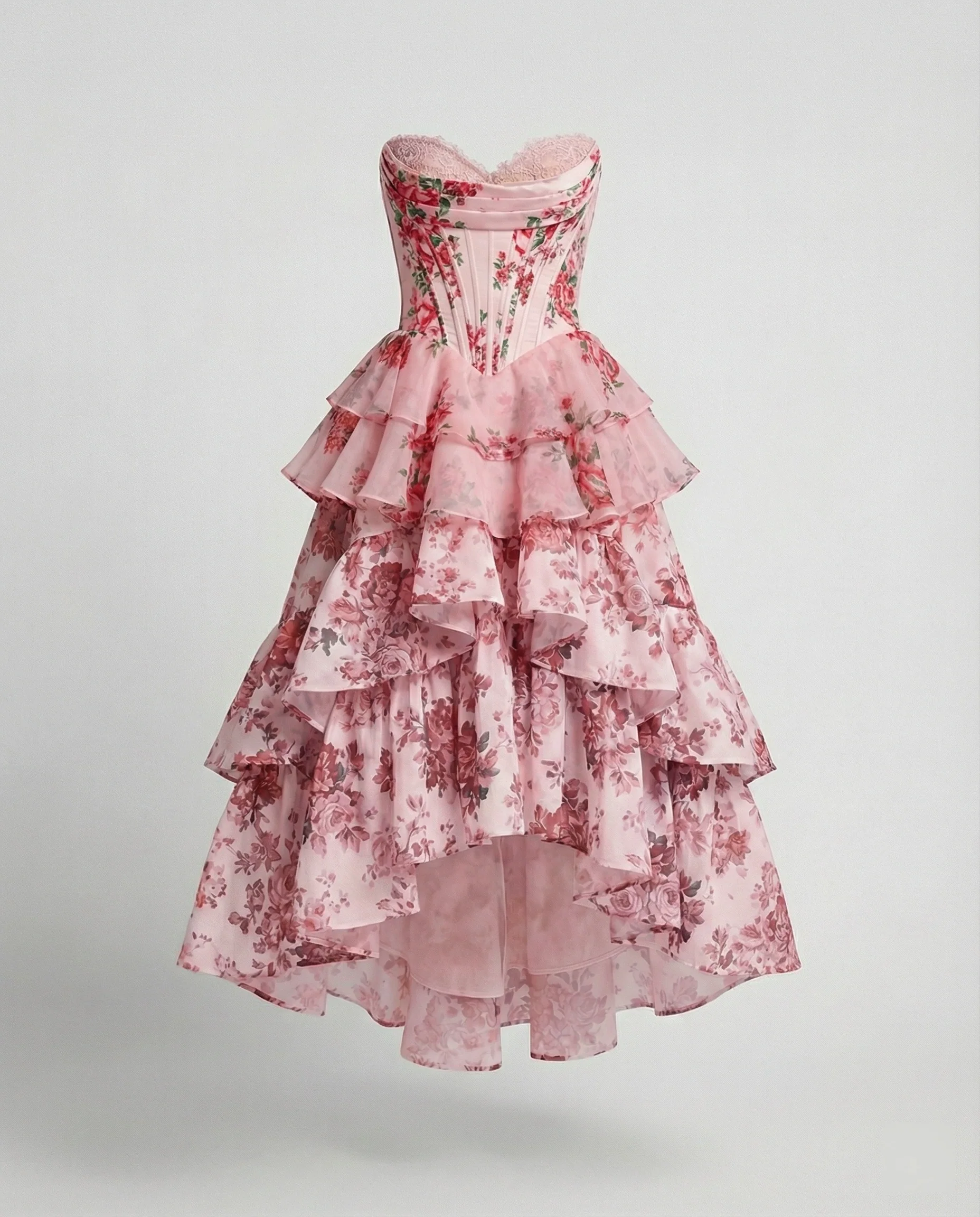 Abendkleid lang trägerlos mit Stufenrock - Image 2