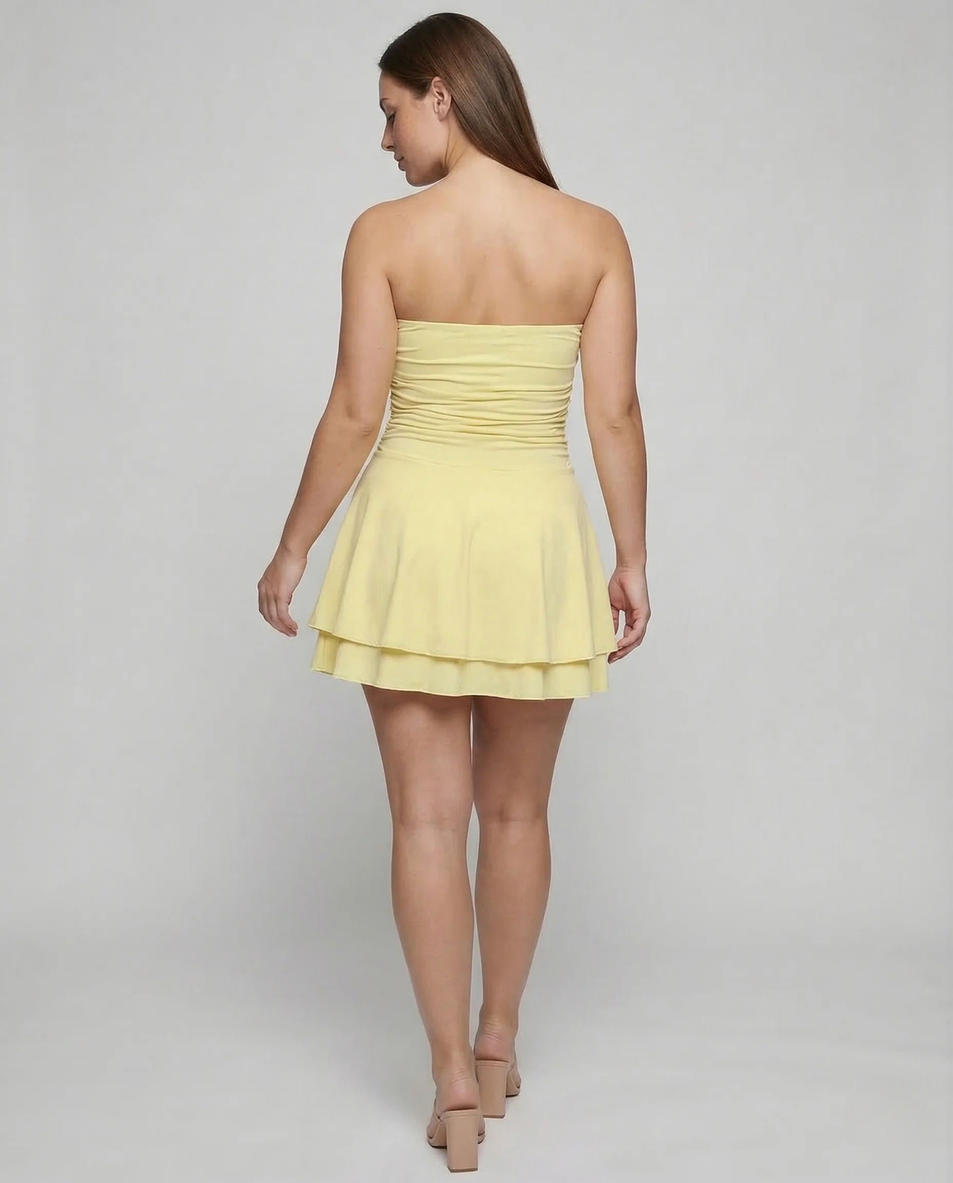 Damen Chiffonkleid Trägerlos Bustier Volantrock - Image 4