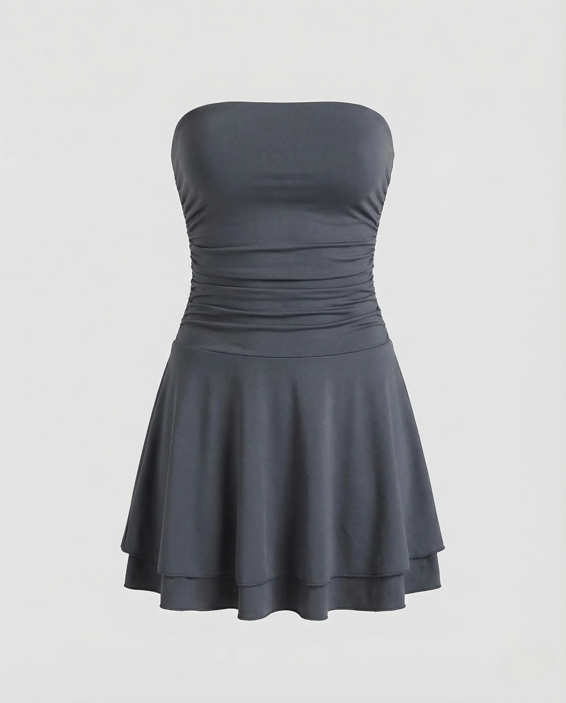 Damen Chiffonkleid Trägerlos Bustier Volantrock - Image 5