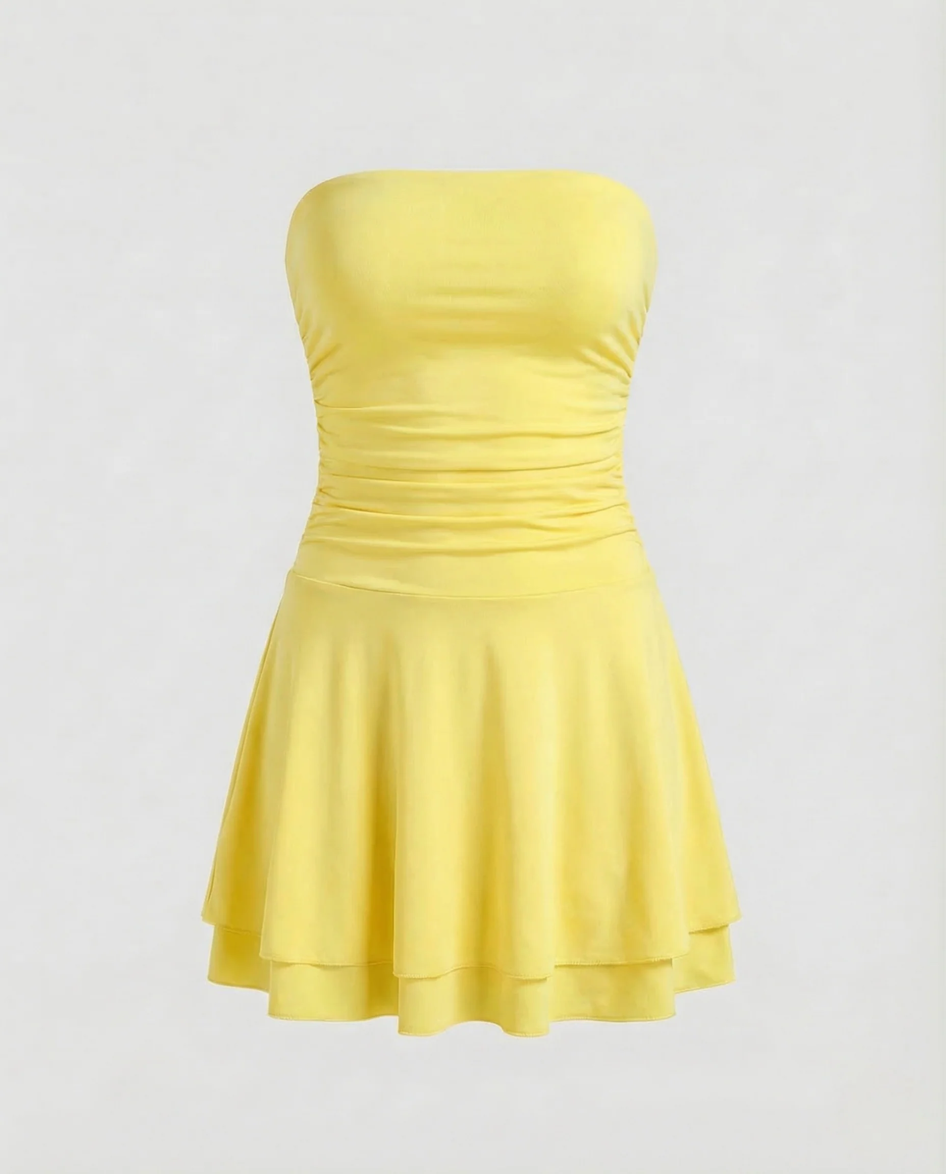 Damen Chiffonkleid Trägerlos Bustier Volantrock - Image 6