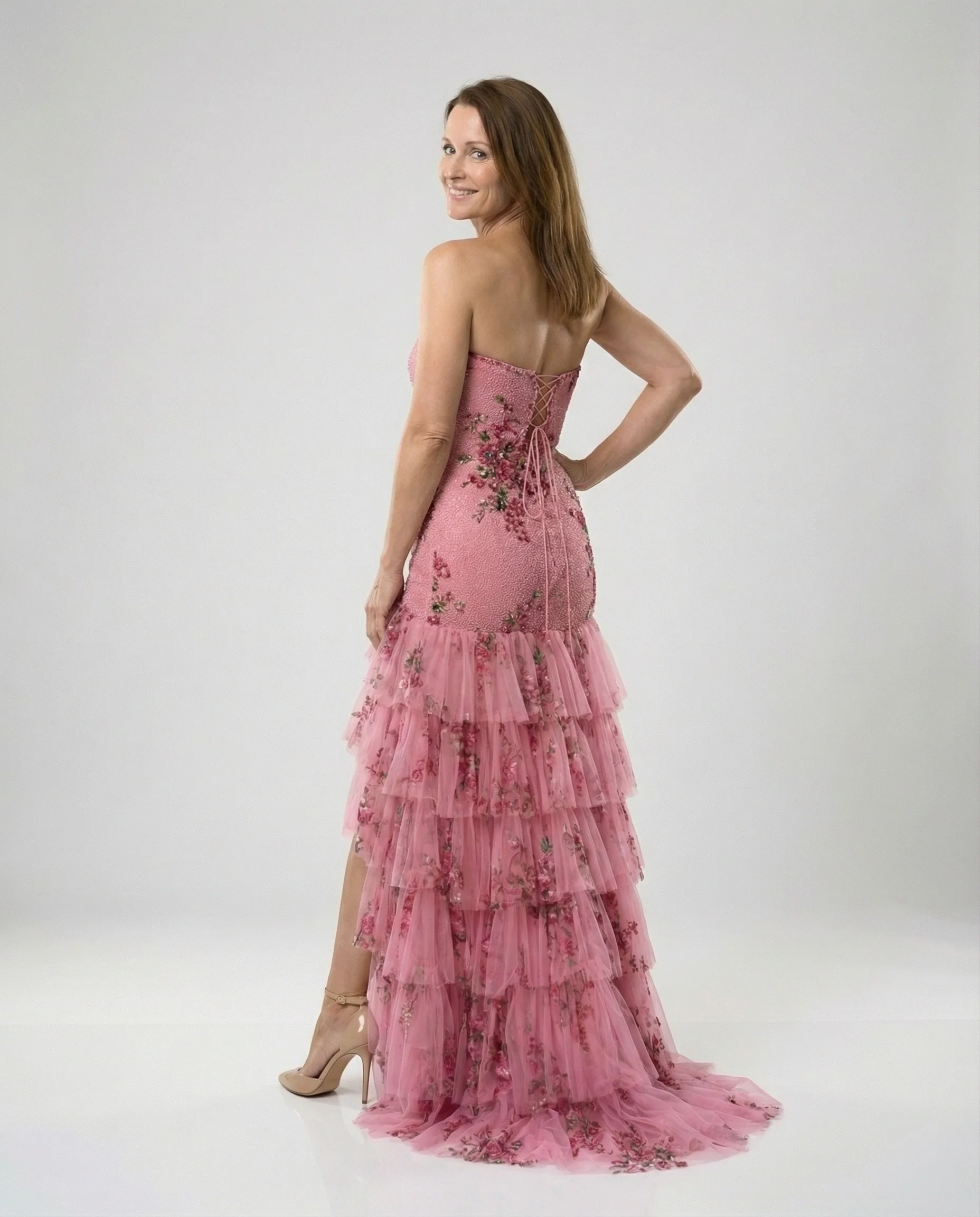 Damen Abendkleid trägerlos mit Schlitz - Image 3