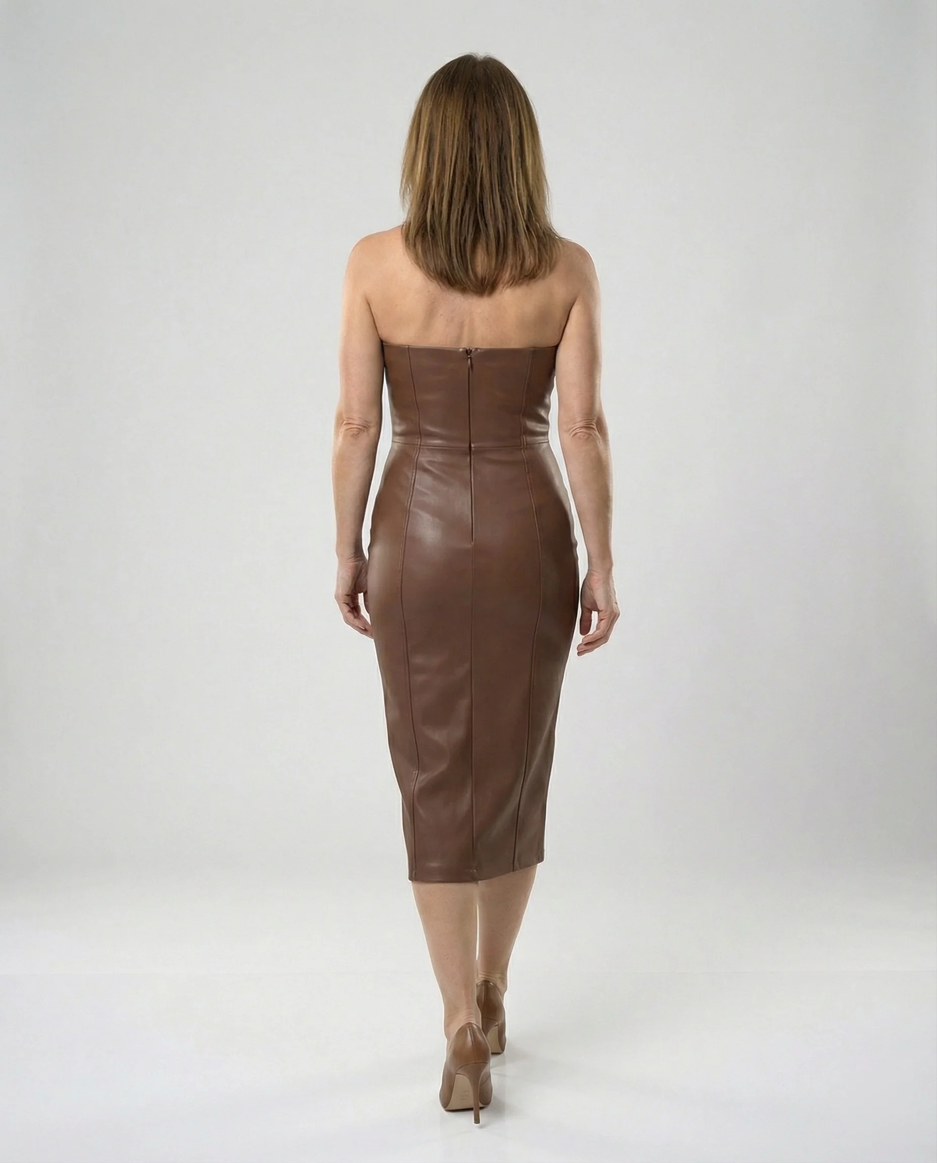 Damen Midikleid trägerlos Lederoptik - Image 3
