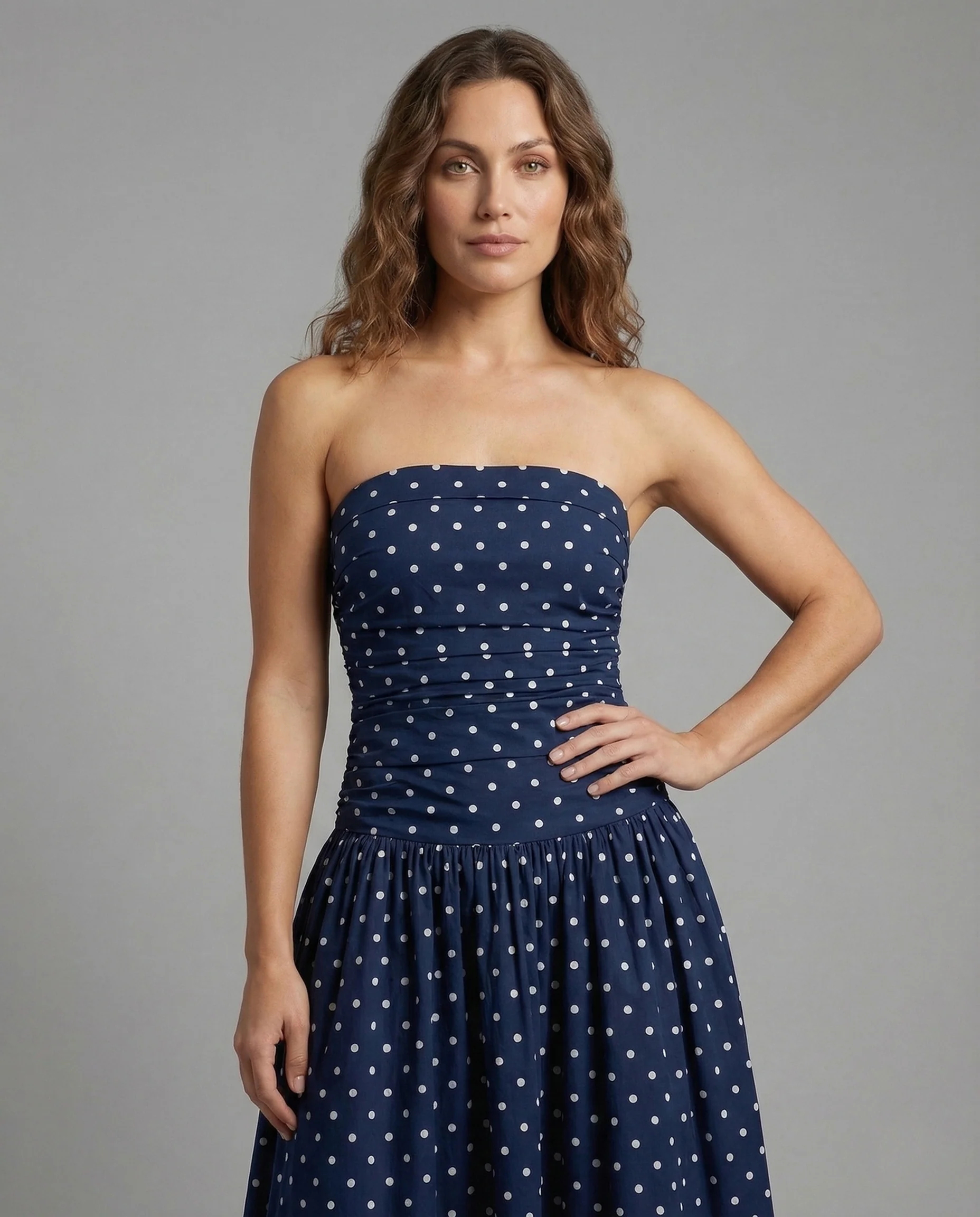 Damen Maxikleid Trägerlos Punkte - Image 2