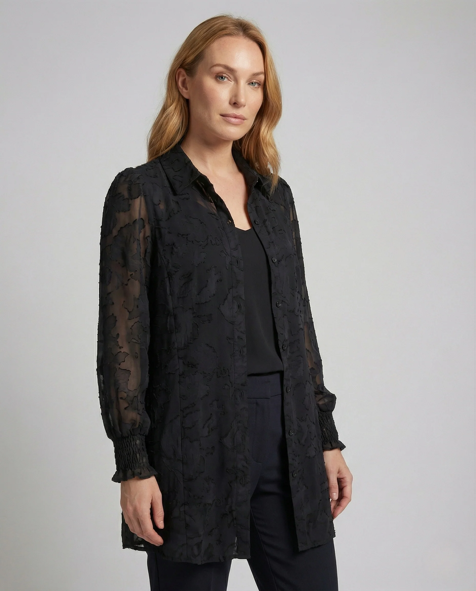 Damen Transparente Chiffon Tunika mit Ballonärmeln - Image 2