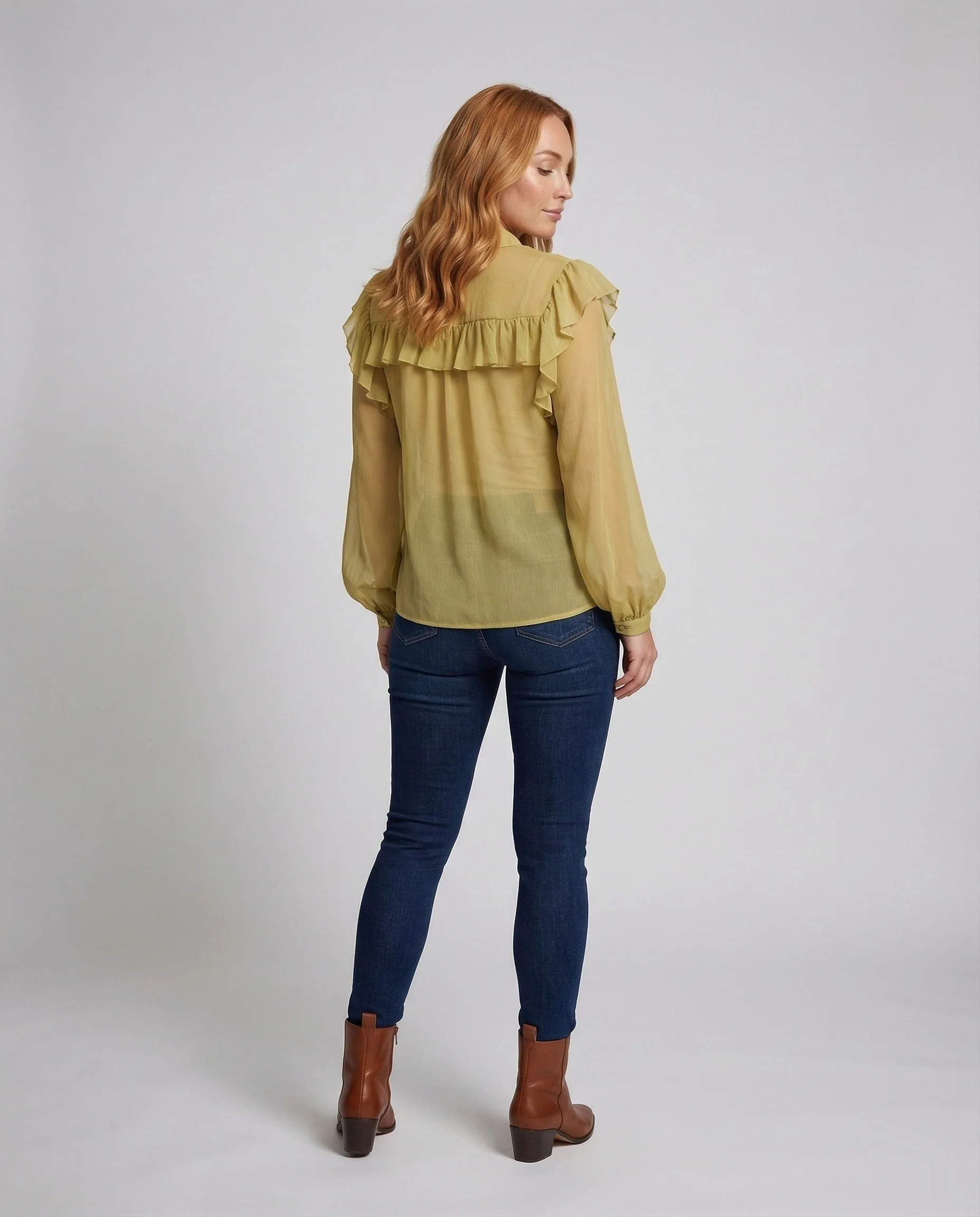 Damen Georgette Rüschenbluse mit Ballonärmeln - Image 4