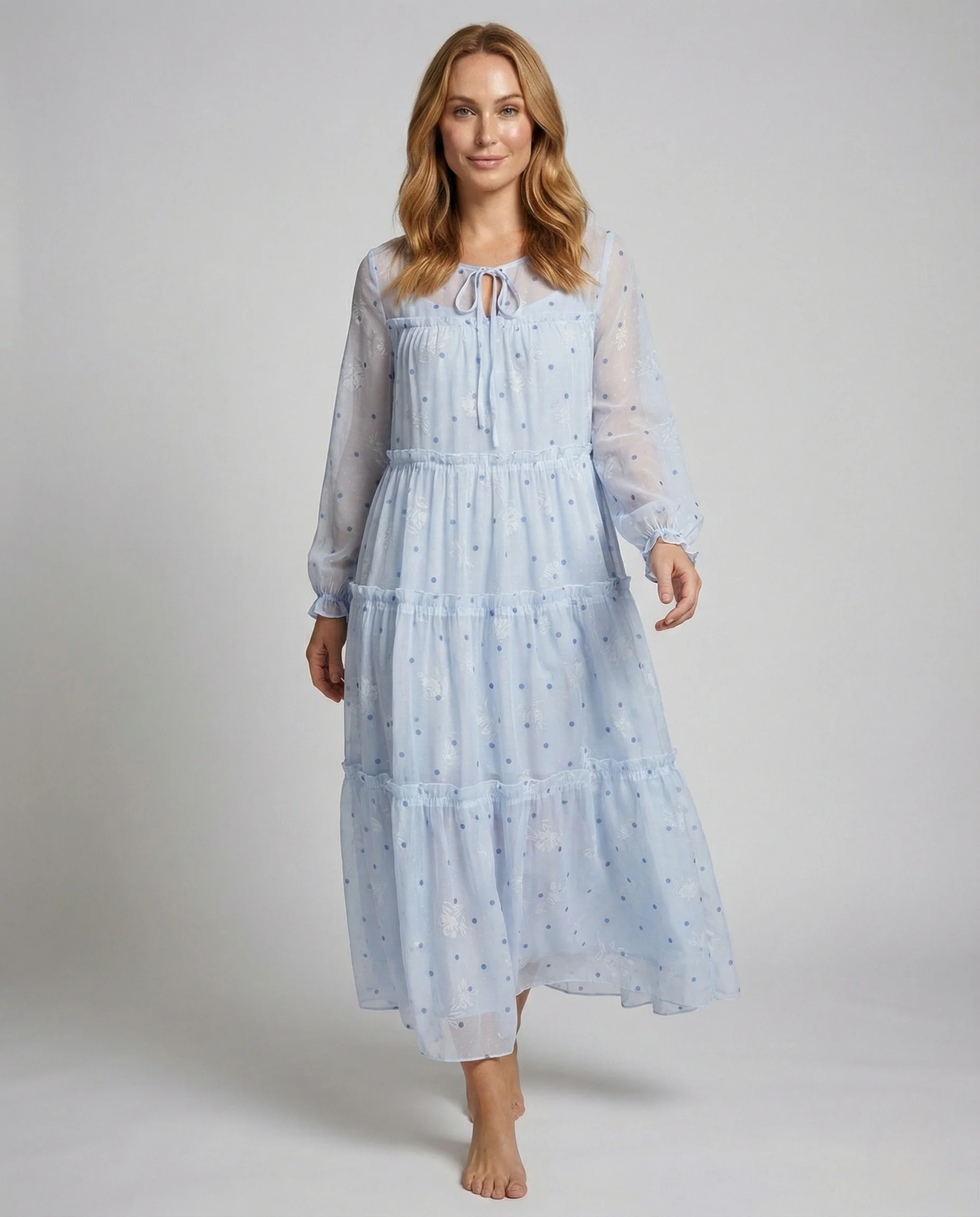 Damen Transparentes Maxikleid mit Tüll und Stickerei - Image 2