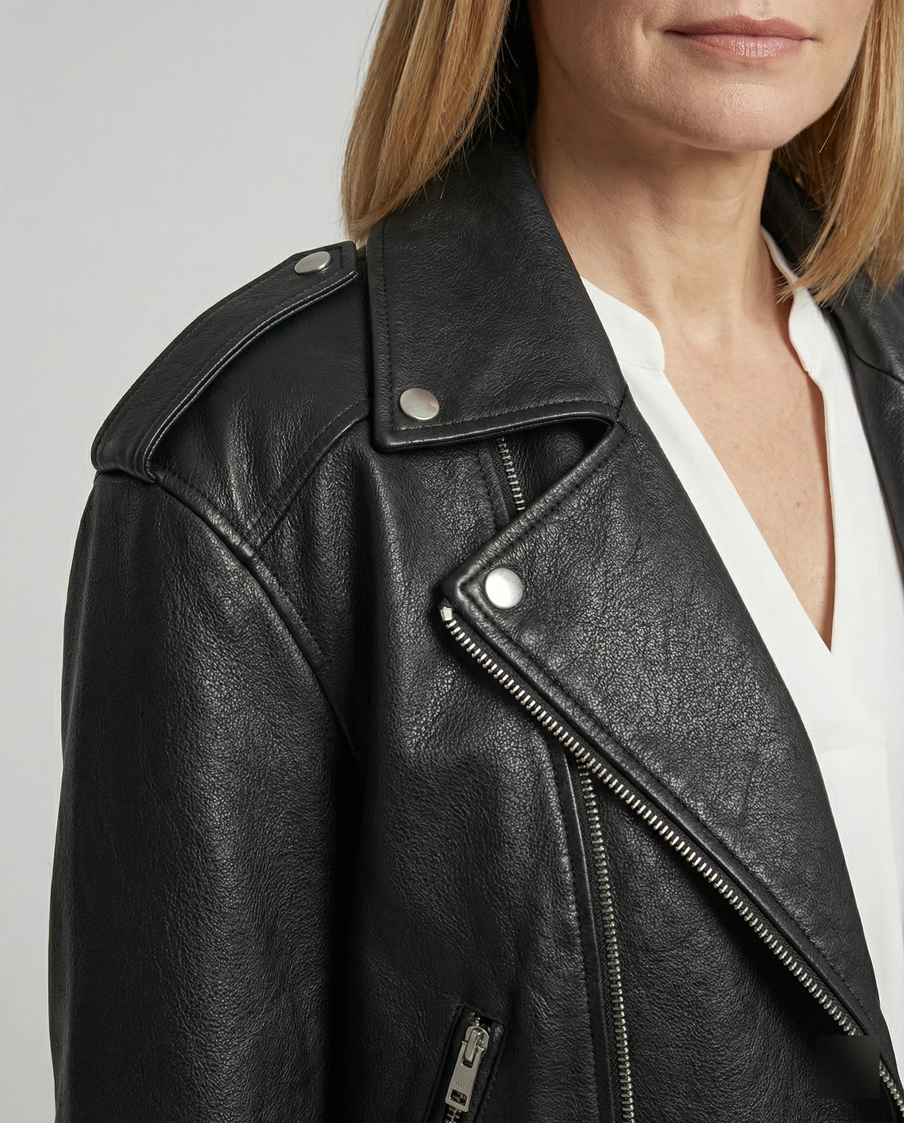 Damen Lederjacke Schwarz Oversize - Image 5