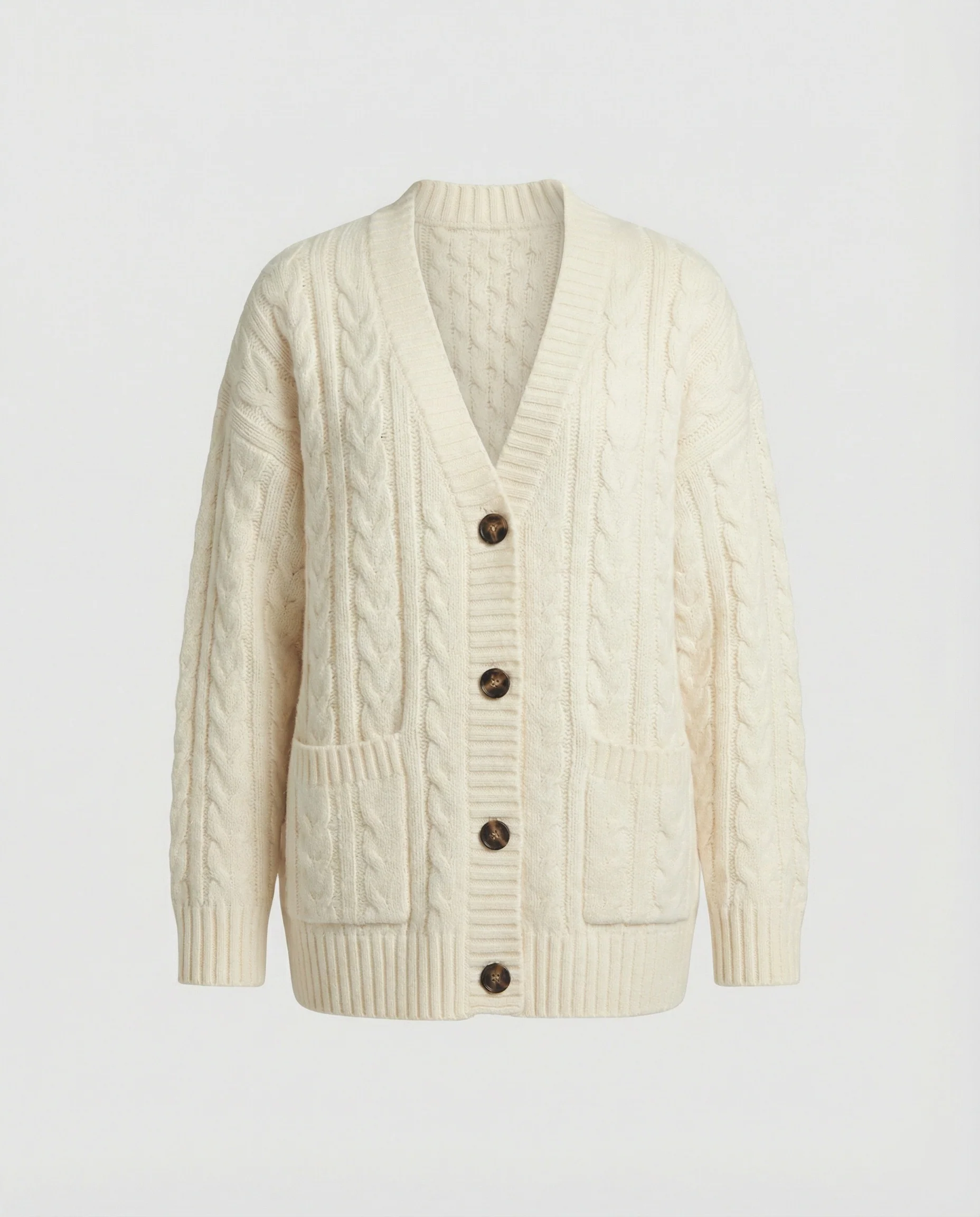 Übergroßer Zopfmuster-Cardigan mit V-Ausschnitt und markanter Knopfleiste Heidi-Mode - Image 4