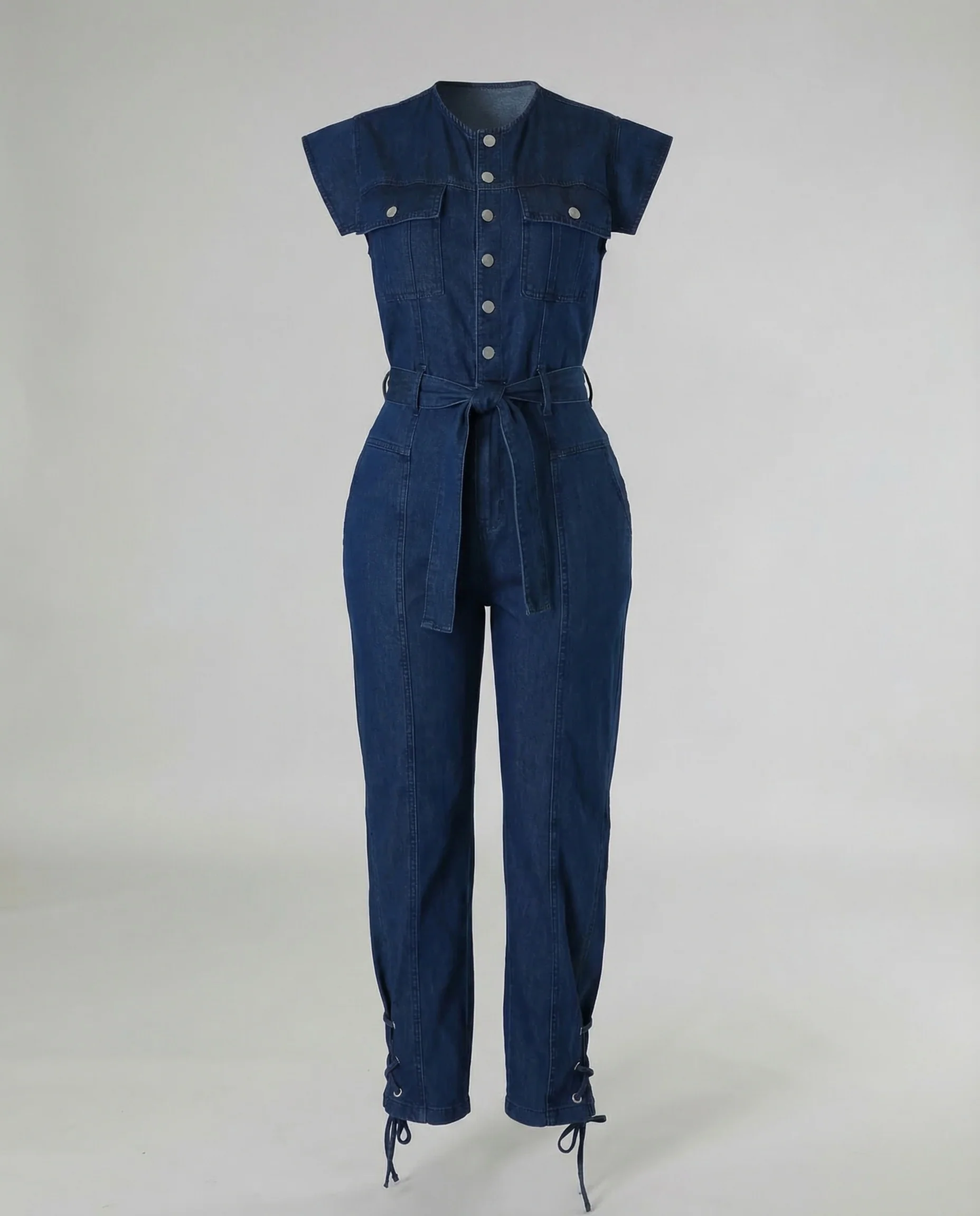 Damen Jeans Overall Gürtel Brusttaschen - Image 4