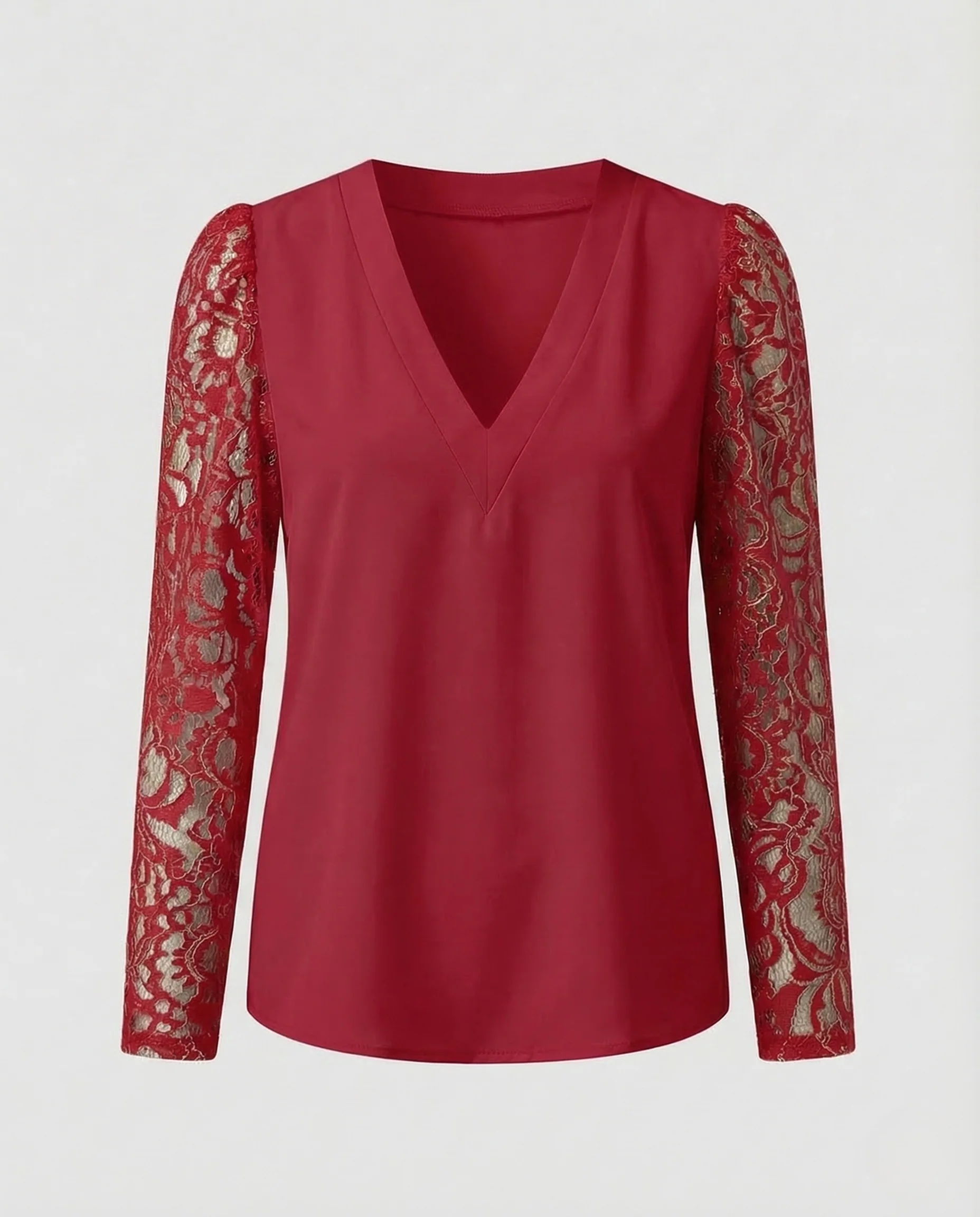Damen V Ausschnitt Bluse Spitzenärmel - Image 11