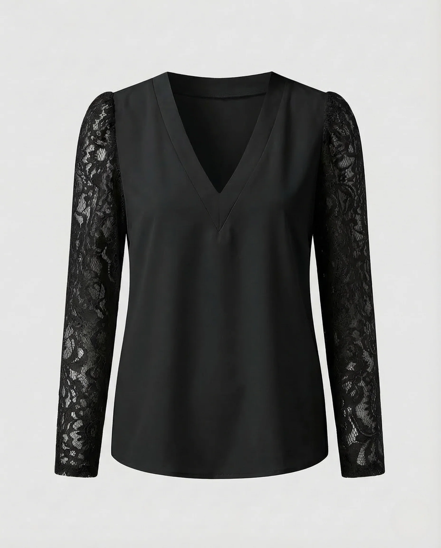Damen V Ausschnitt Bluse Spitzenärmel - Image 13