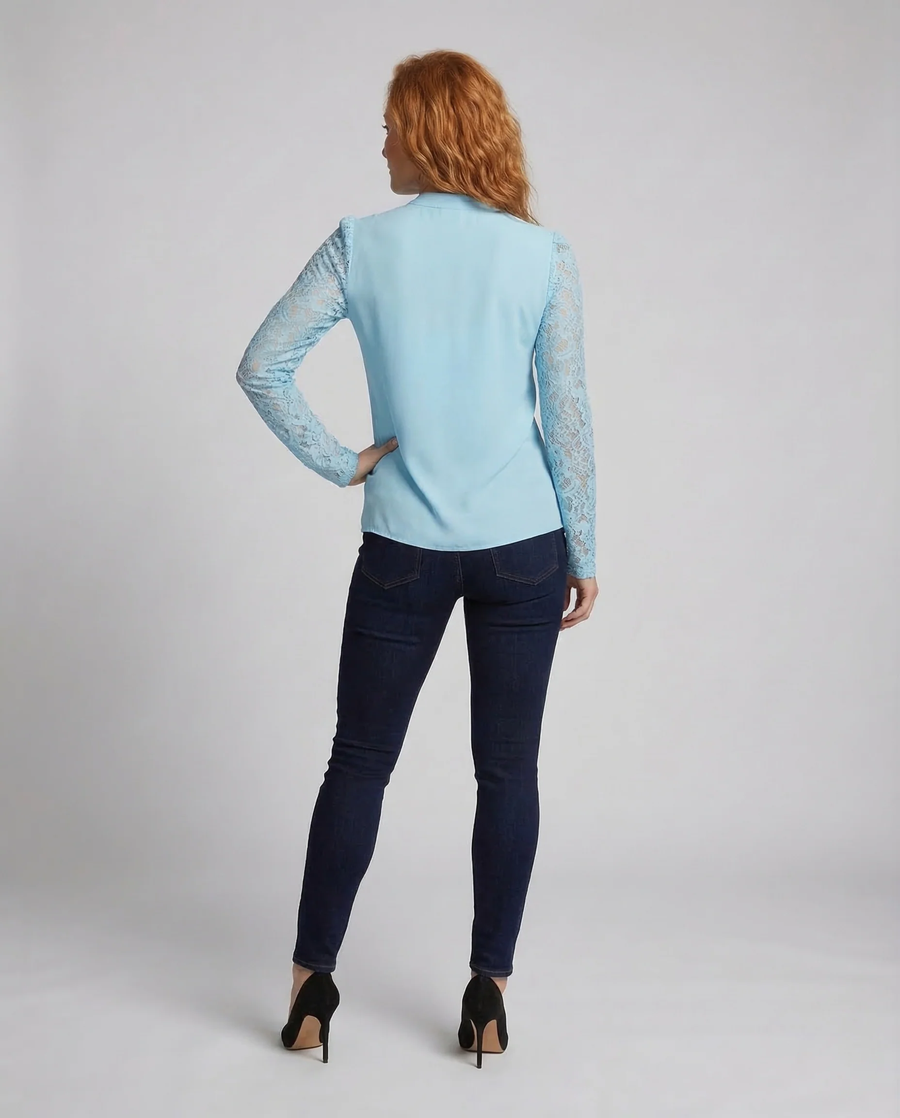 Damen V Ausschnitt Bluse Spitzenärmel - Image 4