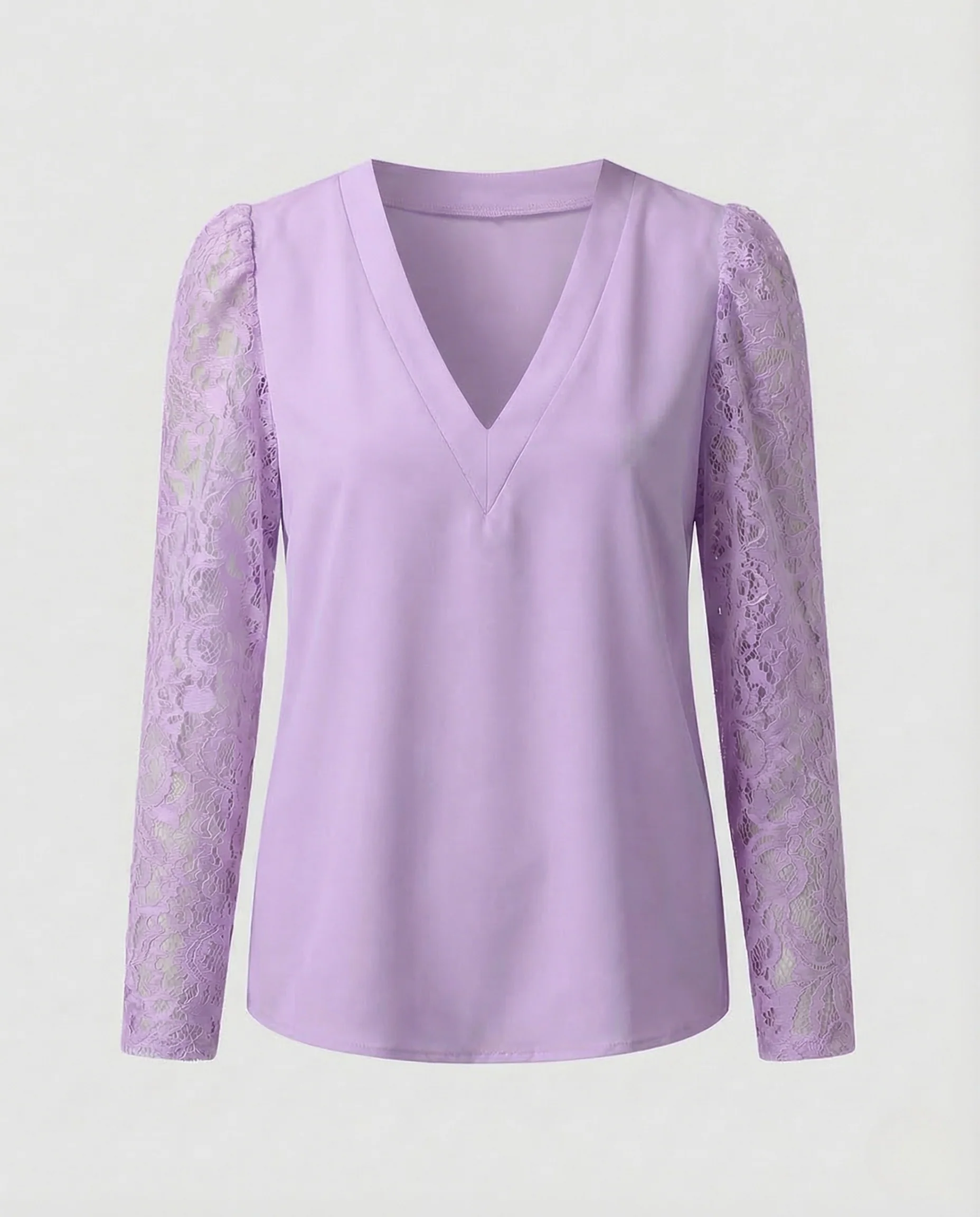 Damen V Ausschnitt Bluse Spitzenärmel - Image 6