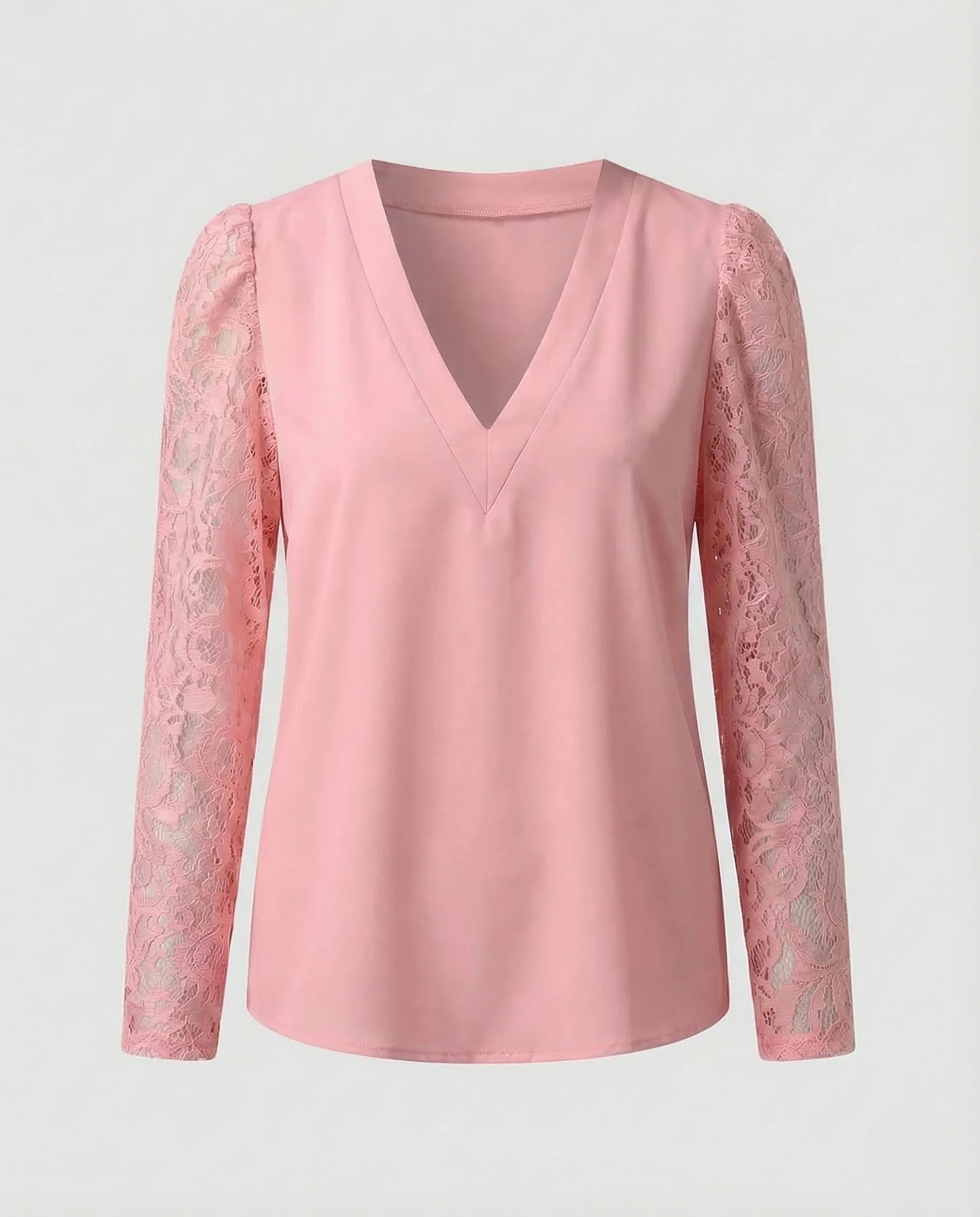 Damen V Ausschnitt Bluse Spitzenärmel - Image 9